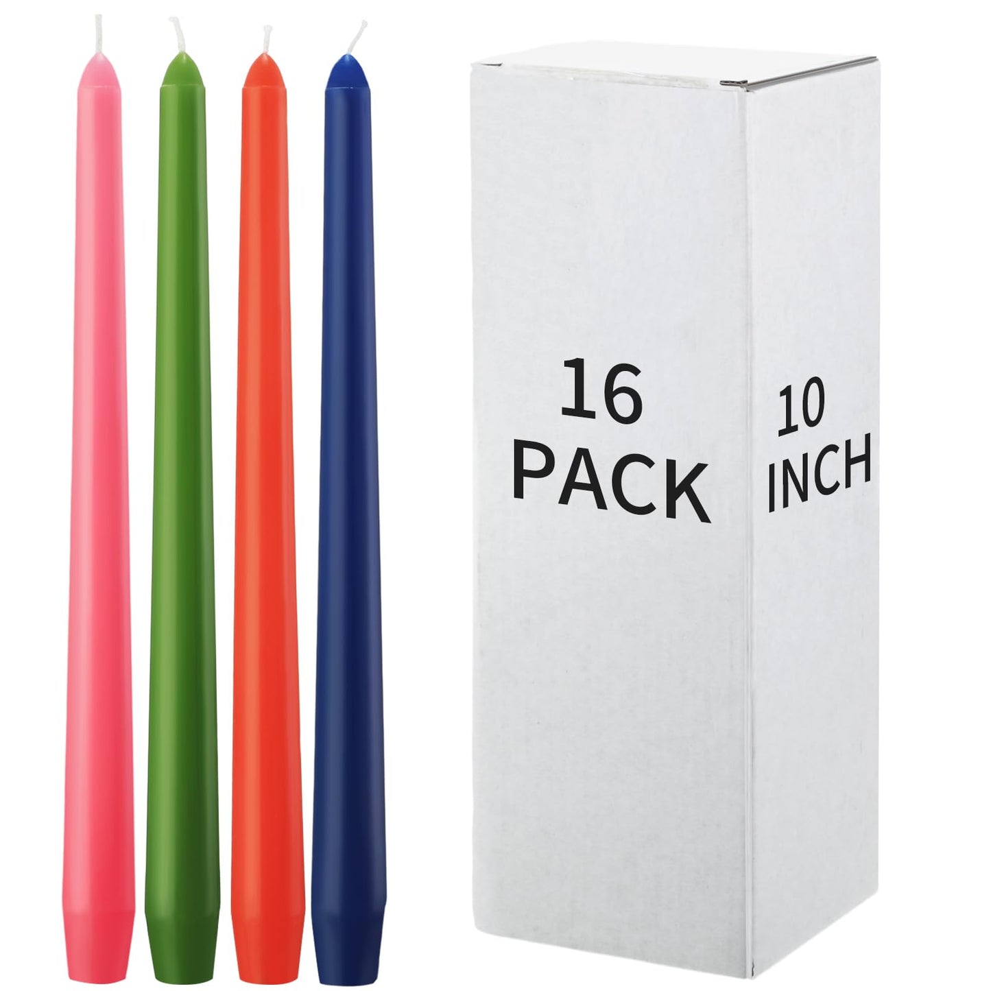 MTLEE 16 Pcs 10 Inch Long Tapered Candle Stick Bulk Smokeless Unscented Burning Candlestick Paraffin Wax with Cotton Wick for Valentine's Day Baby Shower Wedding Holiday Party Church (Multicolored)