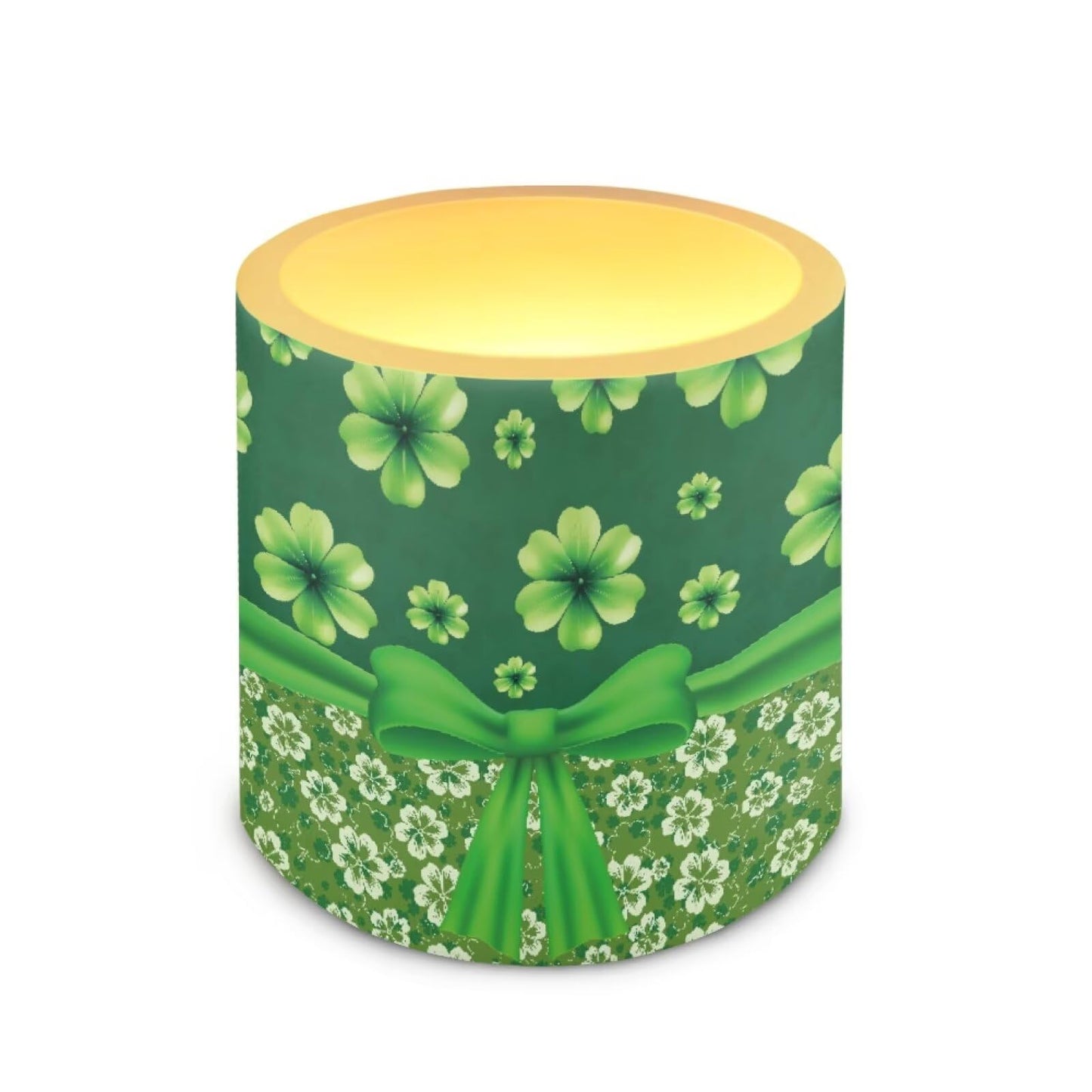 Merkmak 4 Pcs Flickering Flameless Candles with Remote Battery Operated Pillar Candles with Timer St Patrick's Day Shamrocks Ribbon Print LED Pillar Tealights for Patio Banquet Home Decor