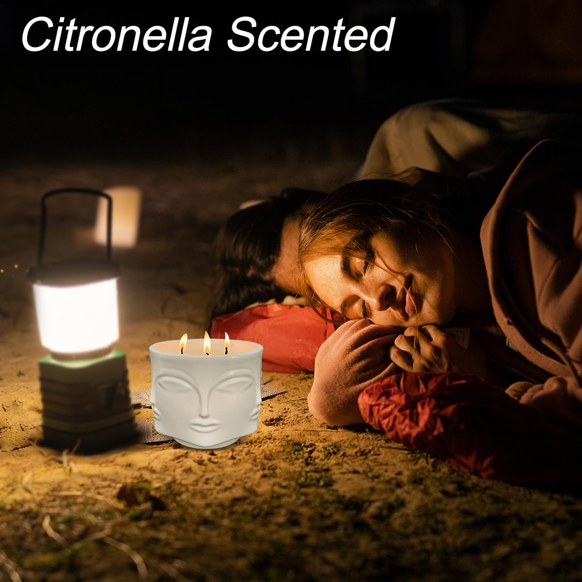 Outdoor Decorative White Large Citronella Candle, 20oz, Ceramic, 3 Wick Scented Candles, 100% Soy, for Patio Decor, Outside Table Decor, Camping Accessories