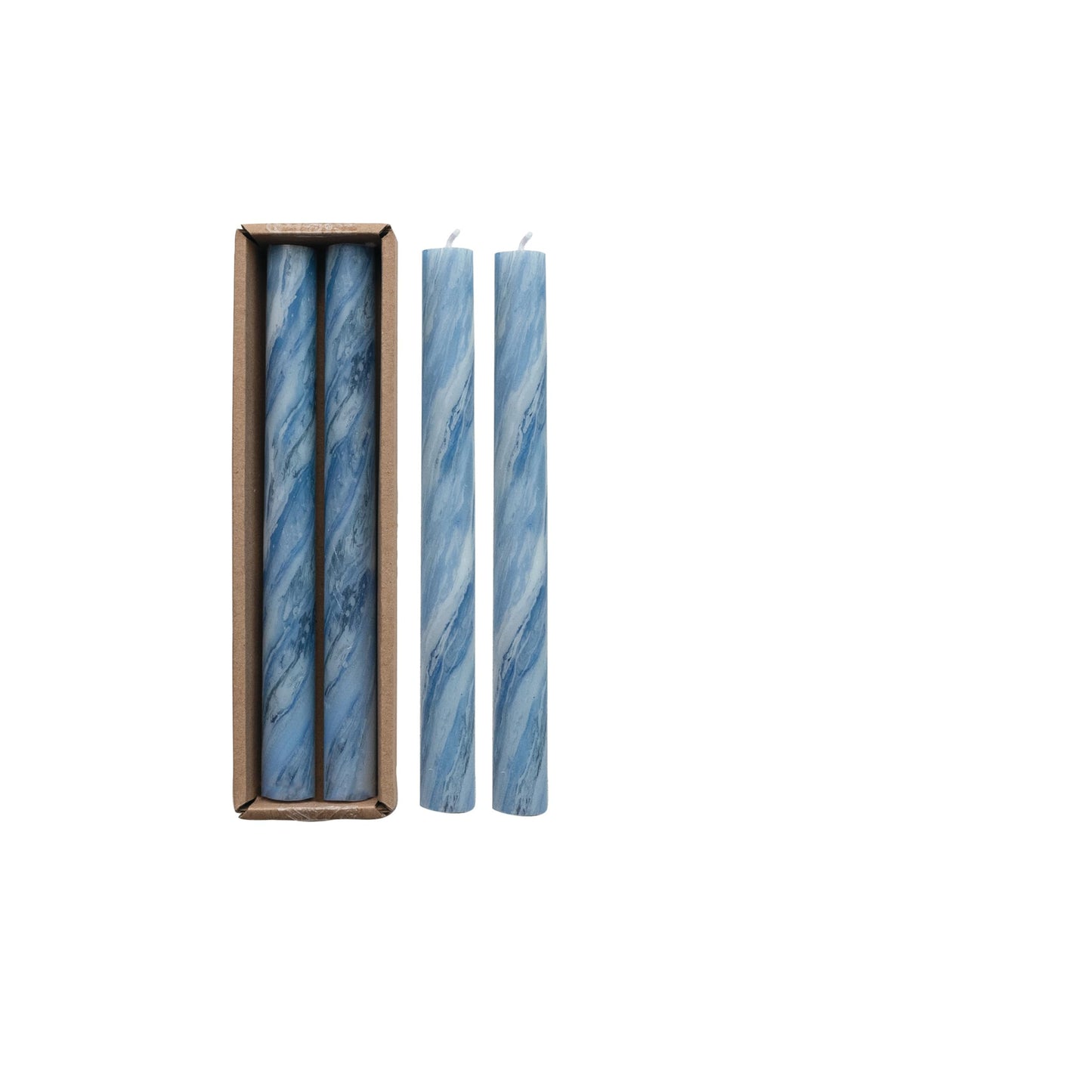 Creative Co-Op Marbled Taper Candles in Box, Blue, Set of 2