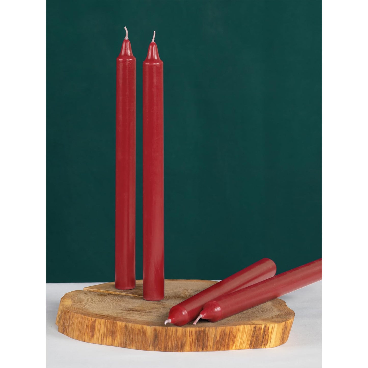 CANDWAX Red Taper Candles Pack of 4 - Slow Burning Dripless Unscented Straight Candles 10 inch - Ideal for Dinner Table - Smokeless Long Candlesticks