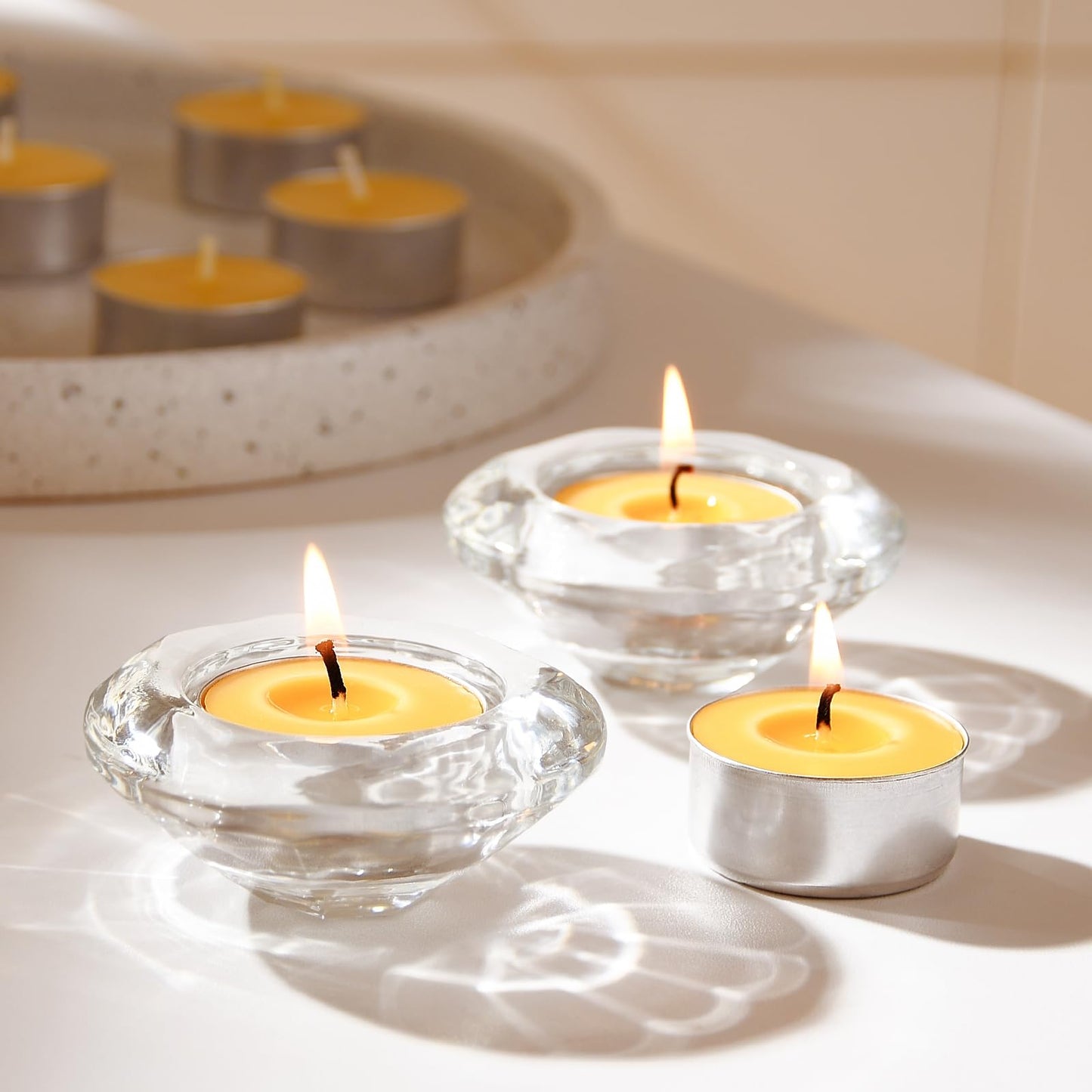 100-Pack Pure Beeswax Tealight Candles in Aluminum Cups - 4-5 Hour Burn Time, Lead-Free Cotton Wick, Natural Unscented Candles