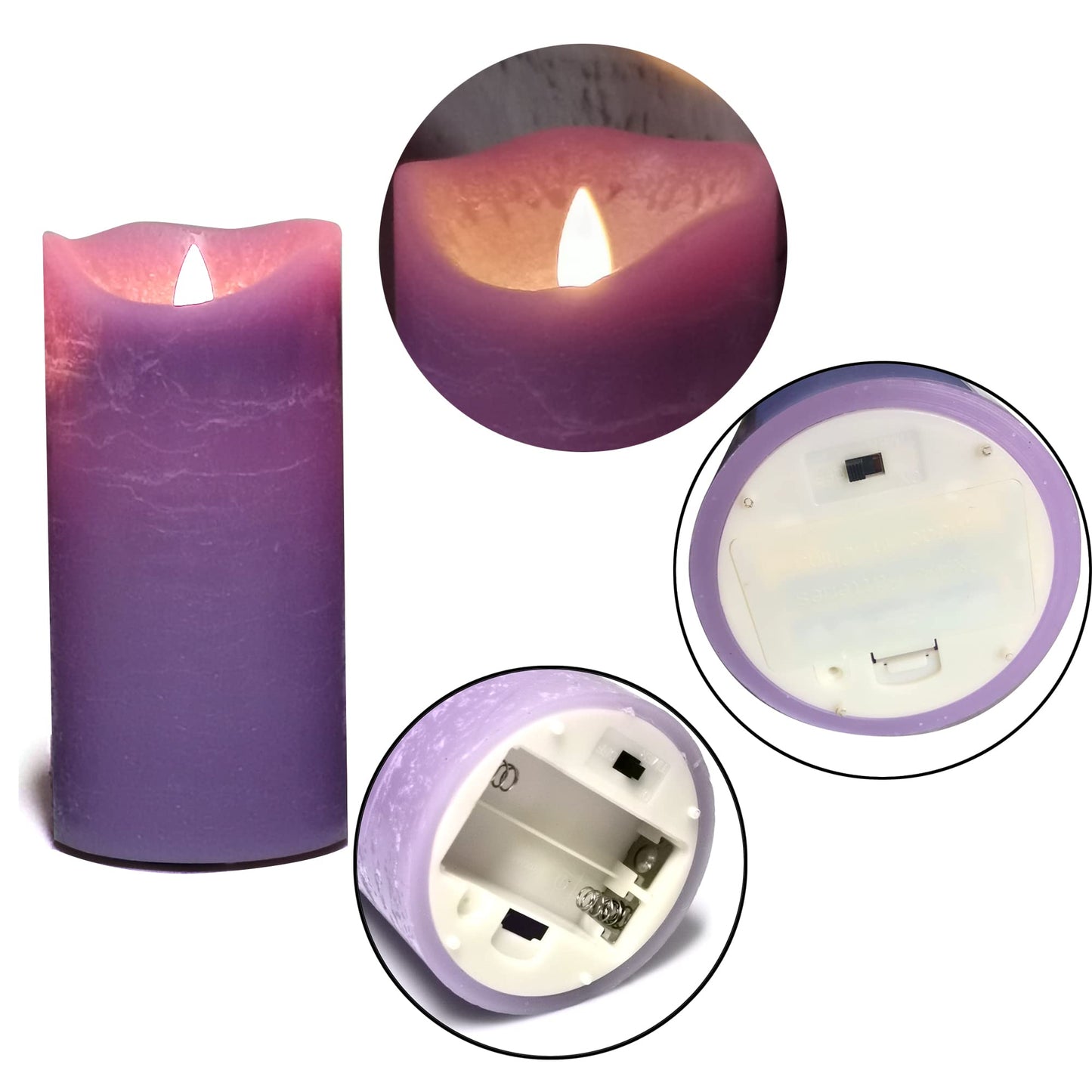 iZAN 3 Pack Real Wax Flameless Candles Battery Operated LED Pillar Flickering Realistic Electric Candle Gift Sets with Remote Control and Cycling 24 Hours Timer 3”D X 4" 5" 6" H (Purple)