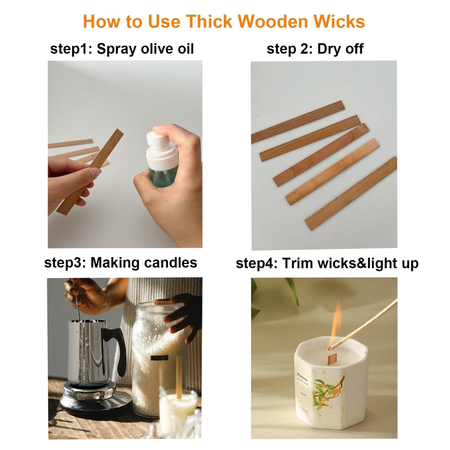 5.1in x 0.76in Wooden Wicks for Candle Making Wide Natural Candle Wood Wicks Candle Cores for DIY Candle Making Craft Wooden Wicks for Candle Making (30 Sets Stickers Included)