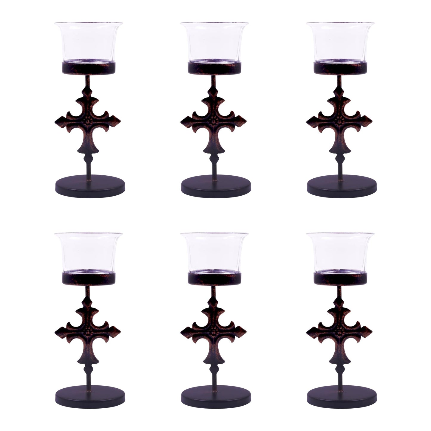 Hosley Set of 6 Black Metal & Glass Votive Candle Holders | Decorative Tea Light Holders for Home Decor, Wedding, Parties, and Dining Table Centerpieces