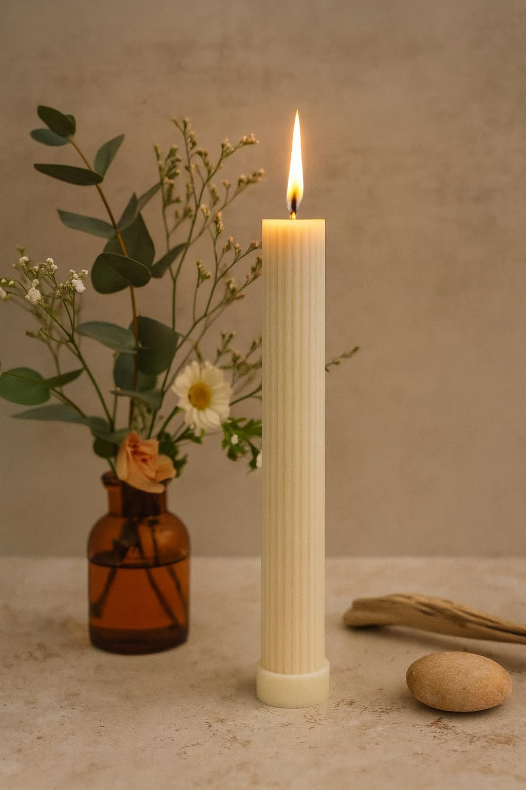 Ribbed Taper Candles 10 Inch 12 Pack Ivory – CW Studio Fluted Candlesticks, Unscented 11 Hour Dripless Smokeless Burn – Elegant Dinner Centerpiece for Weddings, Home Decor & Holiday Tables