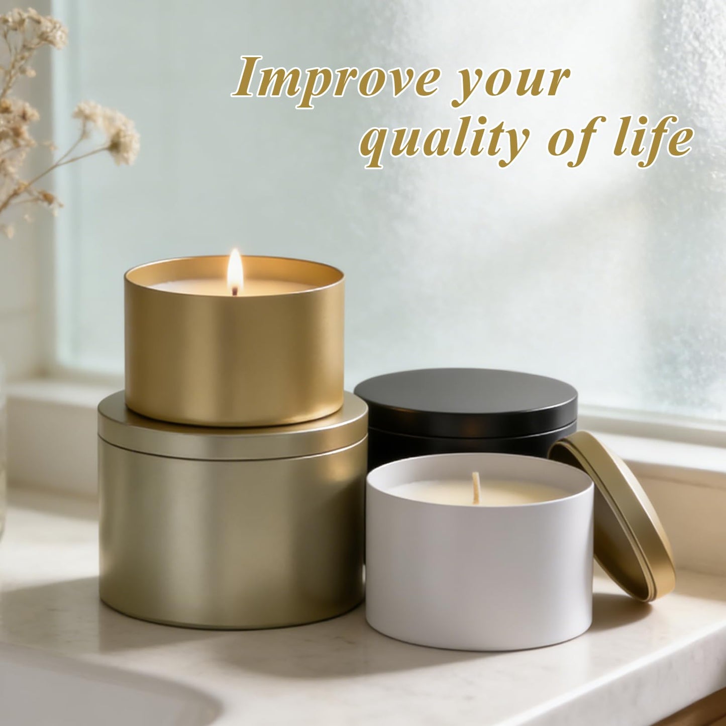 PCREGPAE Candle Tins Jars Container 8 OZ with Lids and Wicks,Heavy-Duty Matte All-Black 8 OZ Small Bulk Empty Candles Tins Jars Vessels Container for Making Candle Business (Black,10pcs)