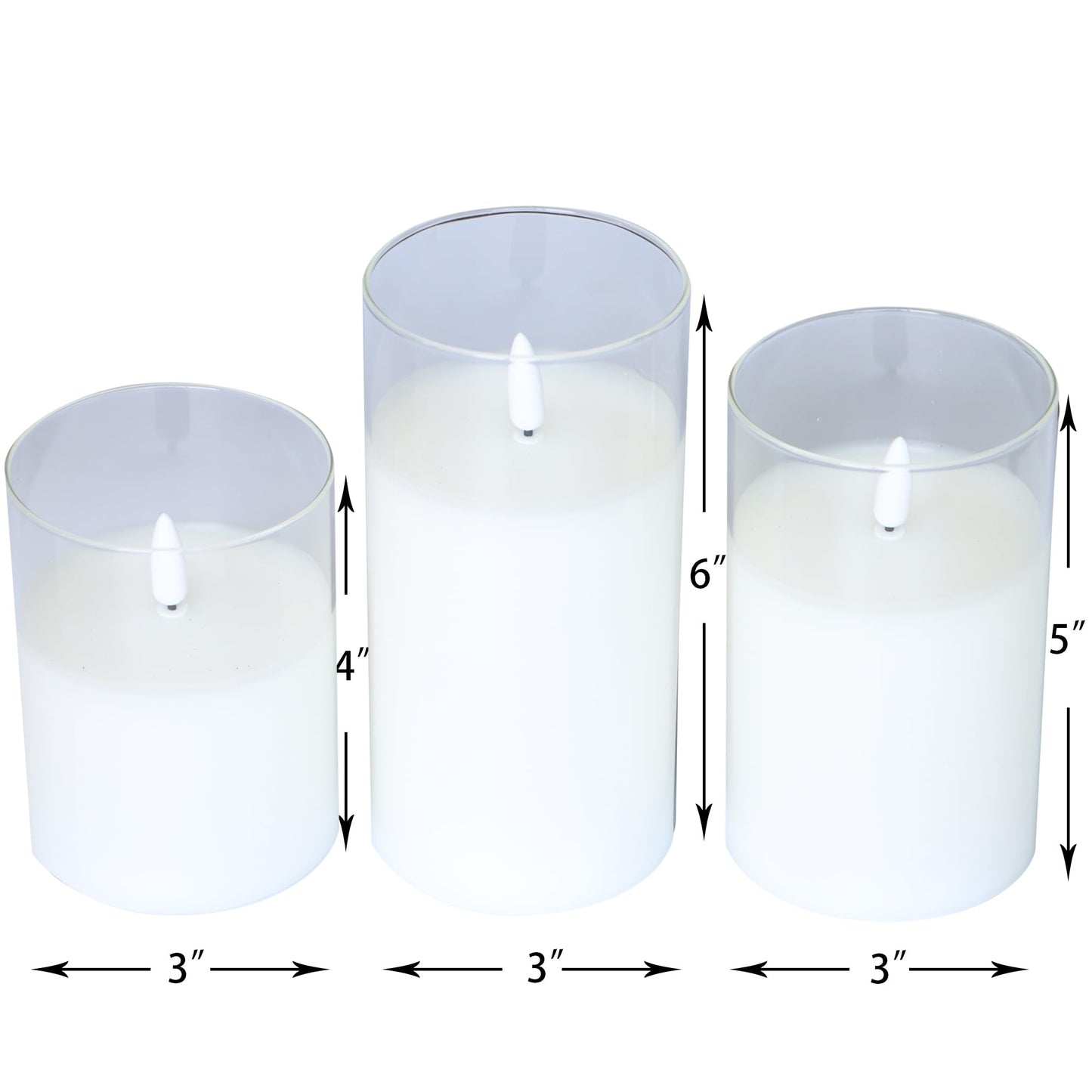 CANDLE CHOICE Real Wax Battery Operated Flameless Pillar Candles with Remote Timer Clear Glass Shell Realistic Black Wick Flickering Electric LED Lights Wedding Halloween Christmas Decorations 3 Pack