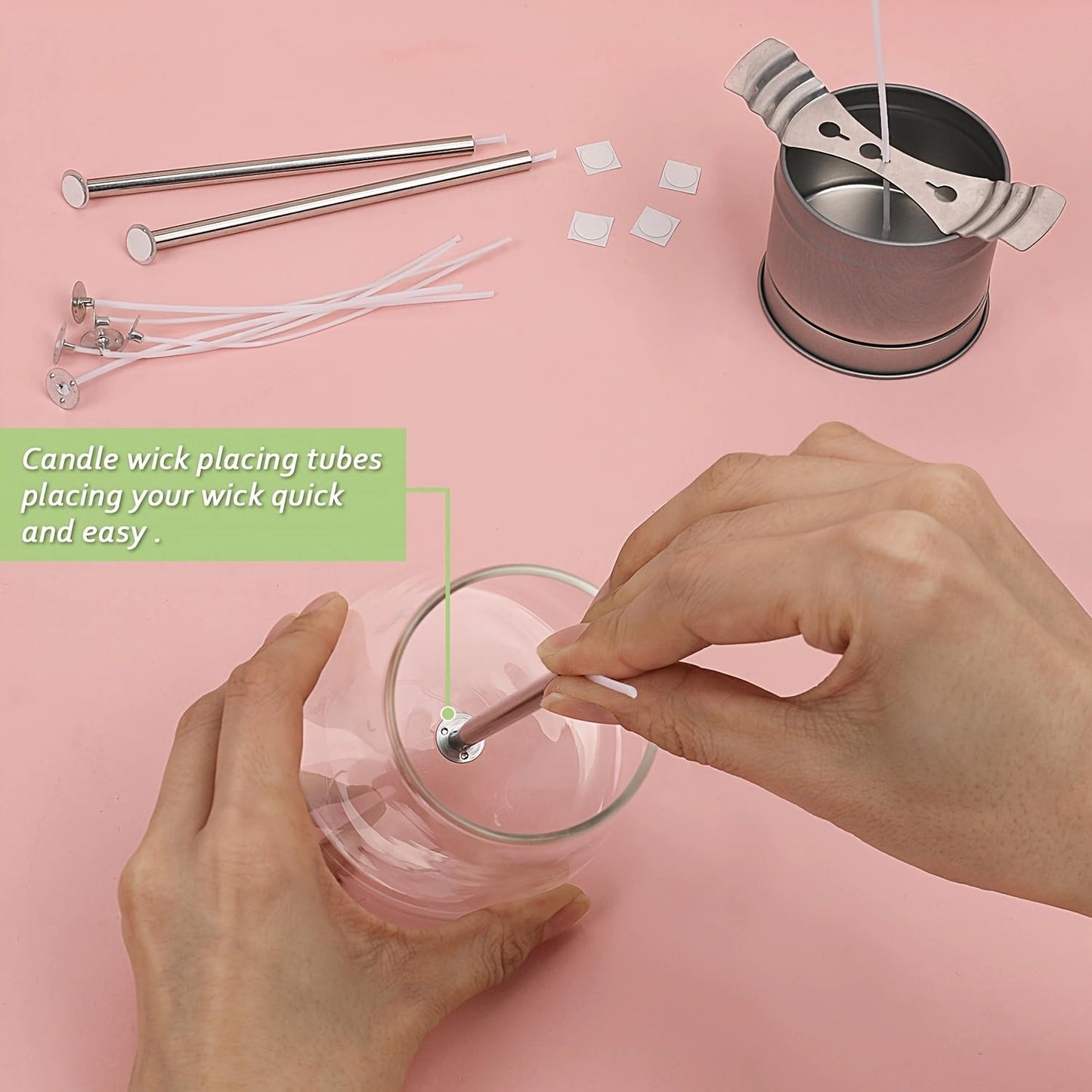 200pcs Natural Candle Wick kit,100pcs Wick Stickers with 5pcs Wick Holders and 2pcs Wick Placing Tube,for Soy Wax, Beeswax, Coconut Wax - DIY Candle Making Supplies for Beginners & Professionals