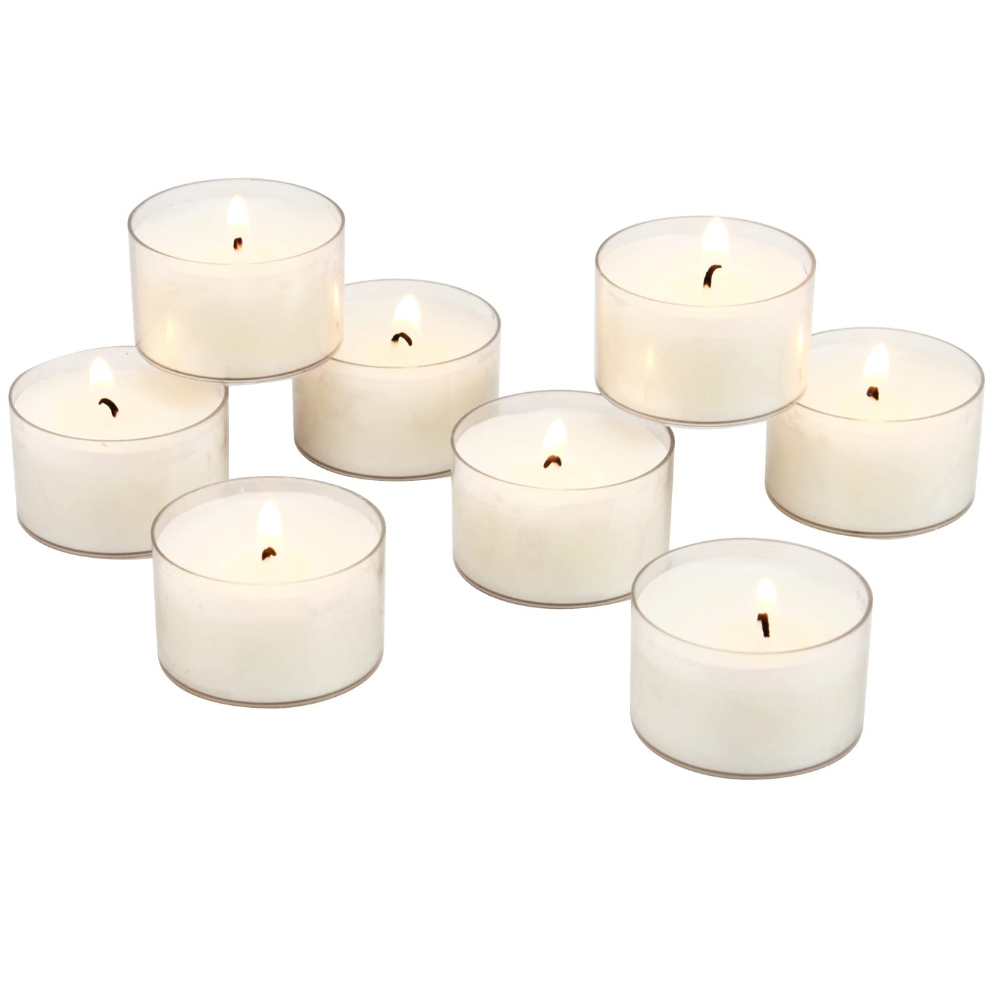 Stonebriar SB-SP-3210A 15 Hour Long Burning Unscented Wax Filled Votive Holders & Bulk 48 Pack Unscented Smokeless Long Clear Cup Tea Light Candles