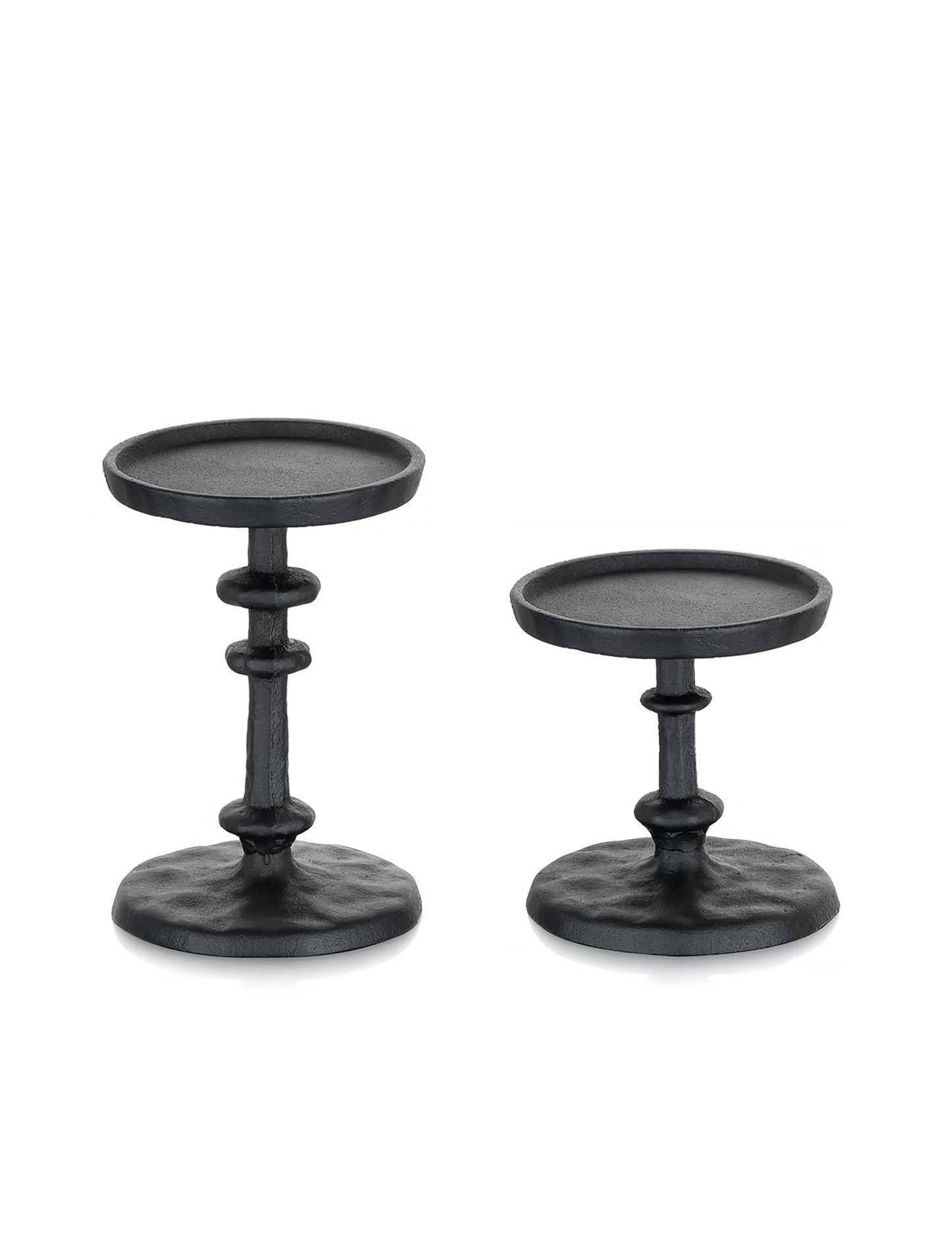 NUPTIO Pillar Candle Holder Black: Solid Cast Iron Candle Stand for 3 Inch Pillars - Handcrafted Hammered Candleholder for Thanksgiving Christmas Fireplace Mantle Decor