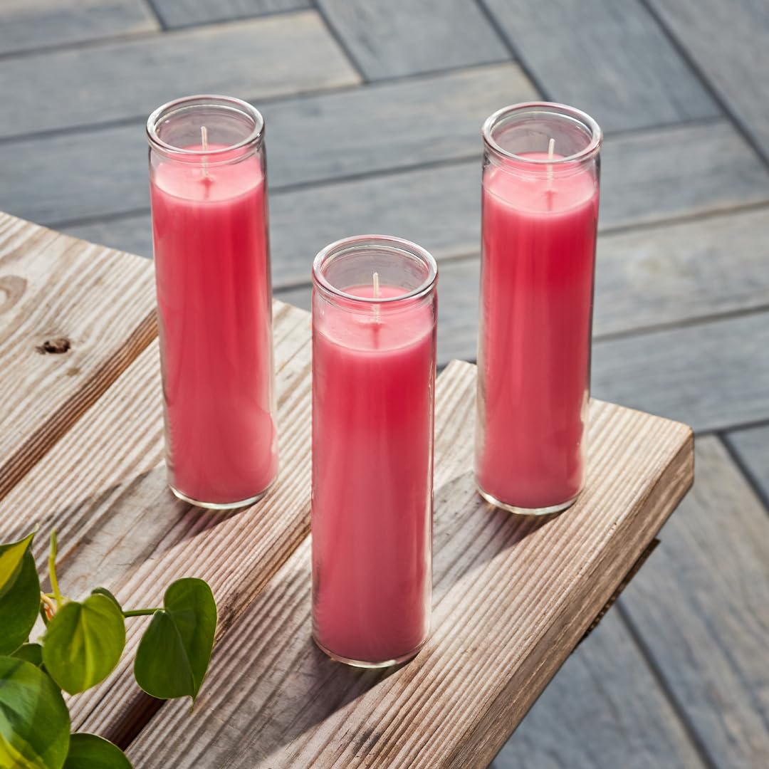 Simply Soson 2x8 inch Pink Devotional Candles in Glass Jar - 1 Piece - 90 Hours – Prayer Candle - Tall Pillar Candles for Religious, Memorials, Party Decor