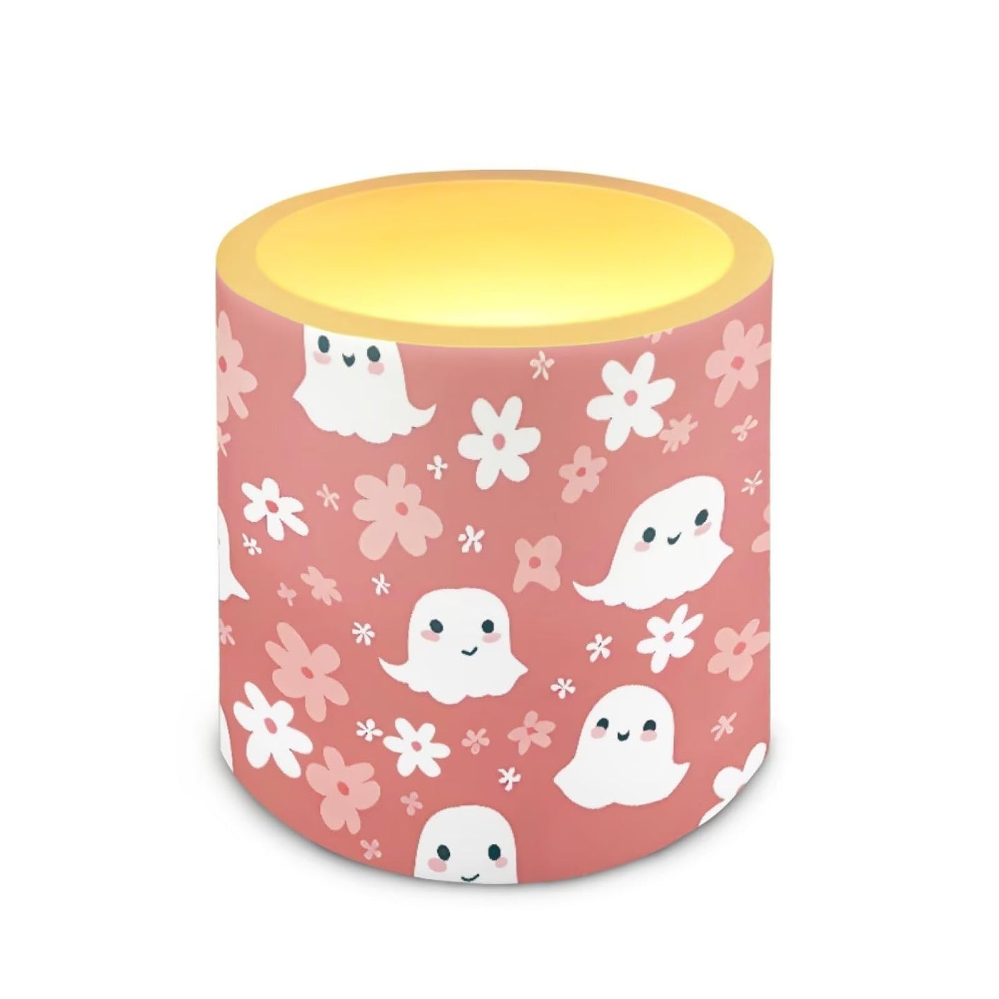 Merkmak Pink Battery Operated Flameless Candles with Remote and Timer Halloween Flameless LED Pillar Candles for Banquet, Party, Home Decoration Battery Tealights, Spider Web Ghost