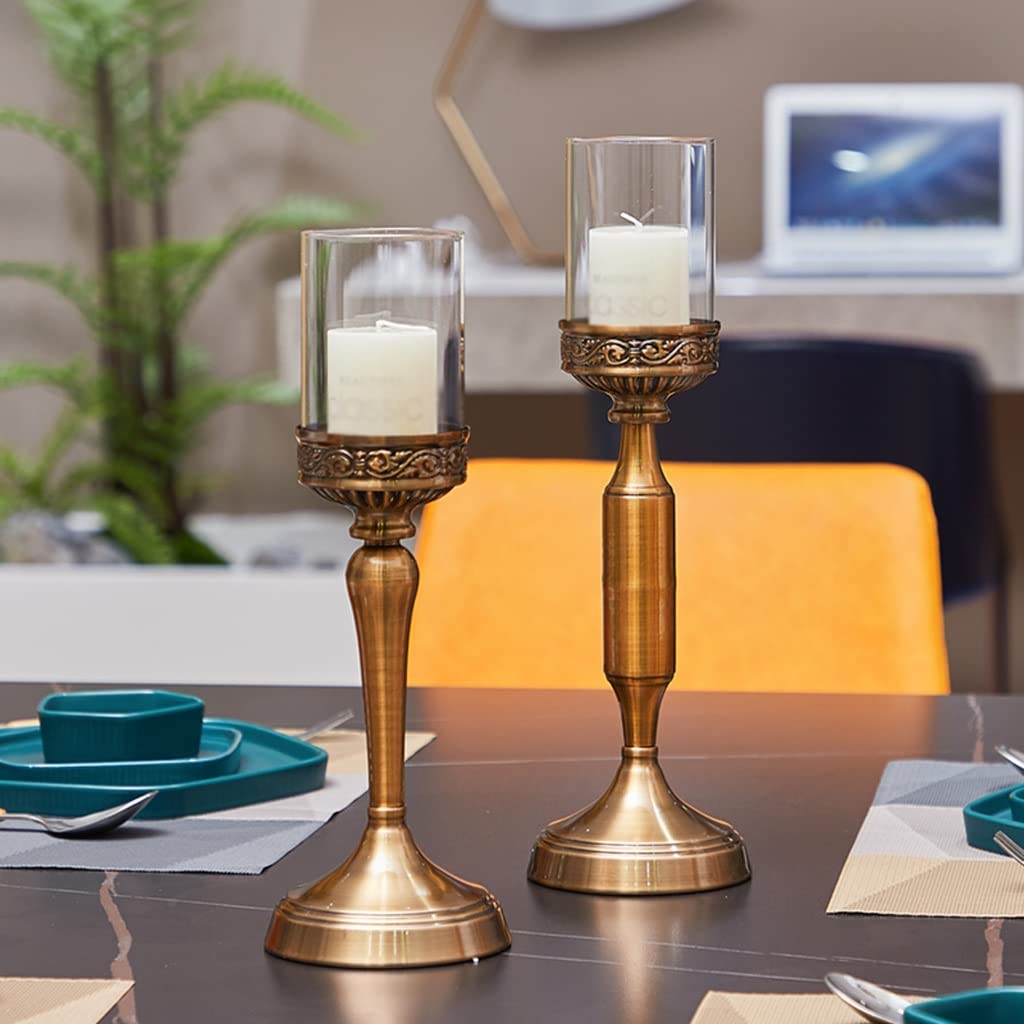 UWYTGF Candle Stands European-Style Candlestick Ornaments Luxury Candle Holder Wedding Wedding Props Romantic Candlelight Dinner Jewelry Candlestick Holder for Candlelight Dinne,One Color,Brass