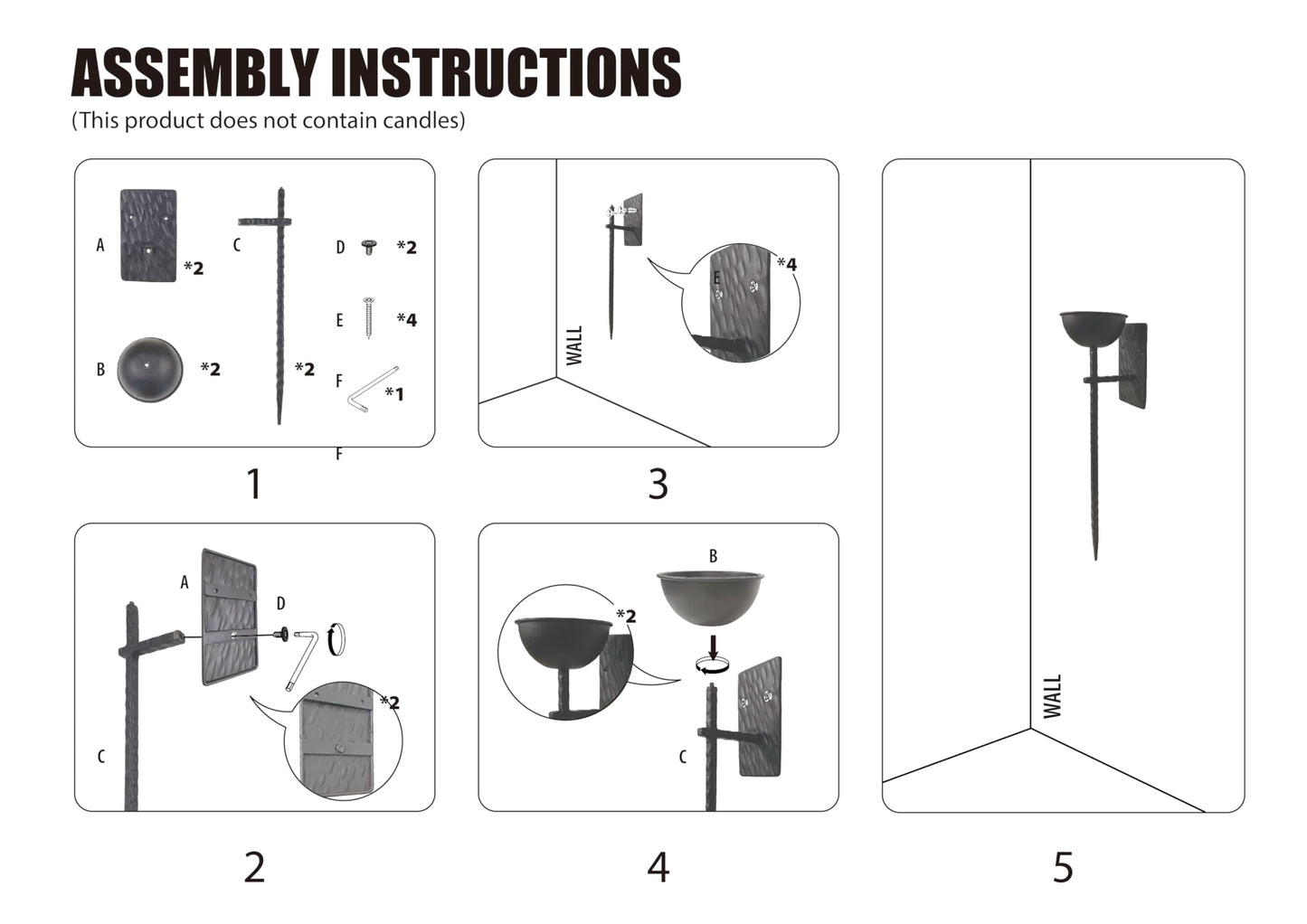 Aimto Gothic Wall Sconce Candle Holder Black Retro Wall-Mount Metal Candle Holders Hanging Iron Wall Candle Sconce for Home,Living Room, Bathroom, Dining Room, Set of 2