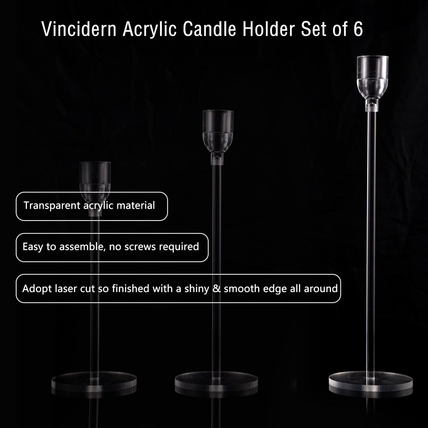 Vincidern 18pcs Acrylic Candle Holders Centerpieces for Table, Taper Candle Holder for Table Centerpieces, Wedding, Valentine, Dining Room Decorations, Clear Candlestick Holder Set