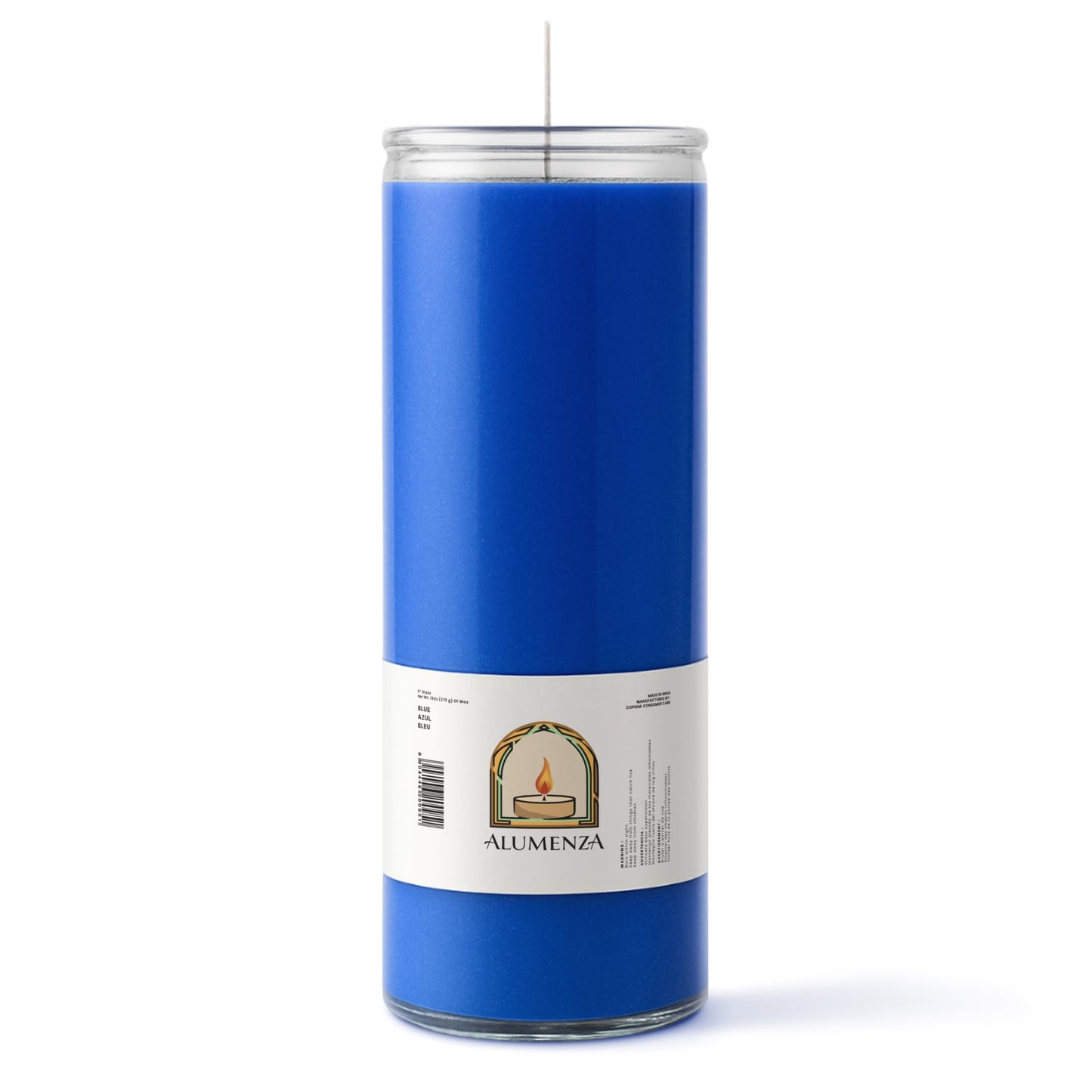 Alumenza 3 Pack Blue 7 Day Candles in Glass Jar – Paraffin Wax, Clean Burning Unscented | Large & Tall Devotional Prayer Pillar Candles for Home, Memorial, Spells, Long Lasting
