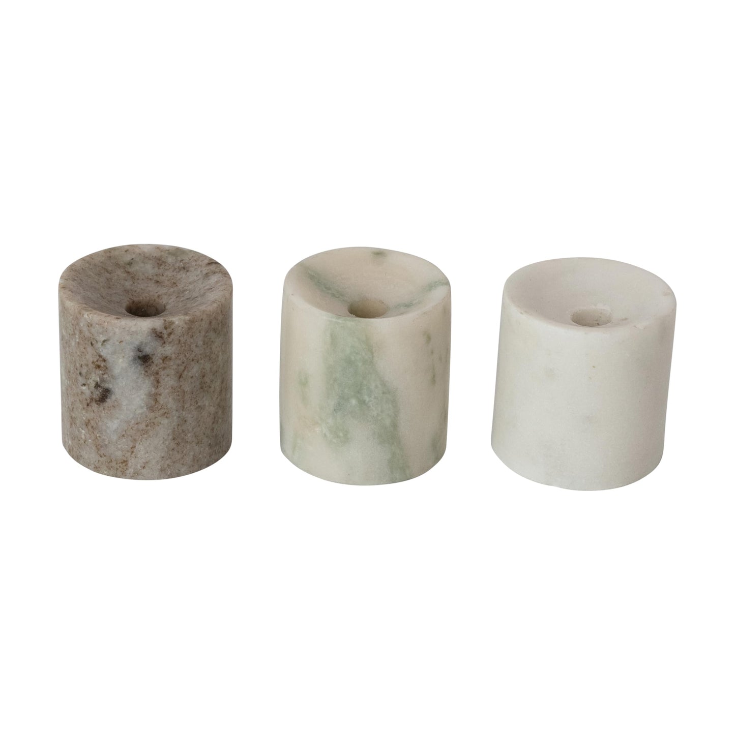 Creative Co-Op 3-Piece Round Marble Taper Holder, Multicolor
