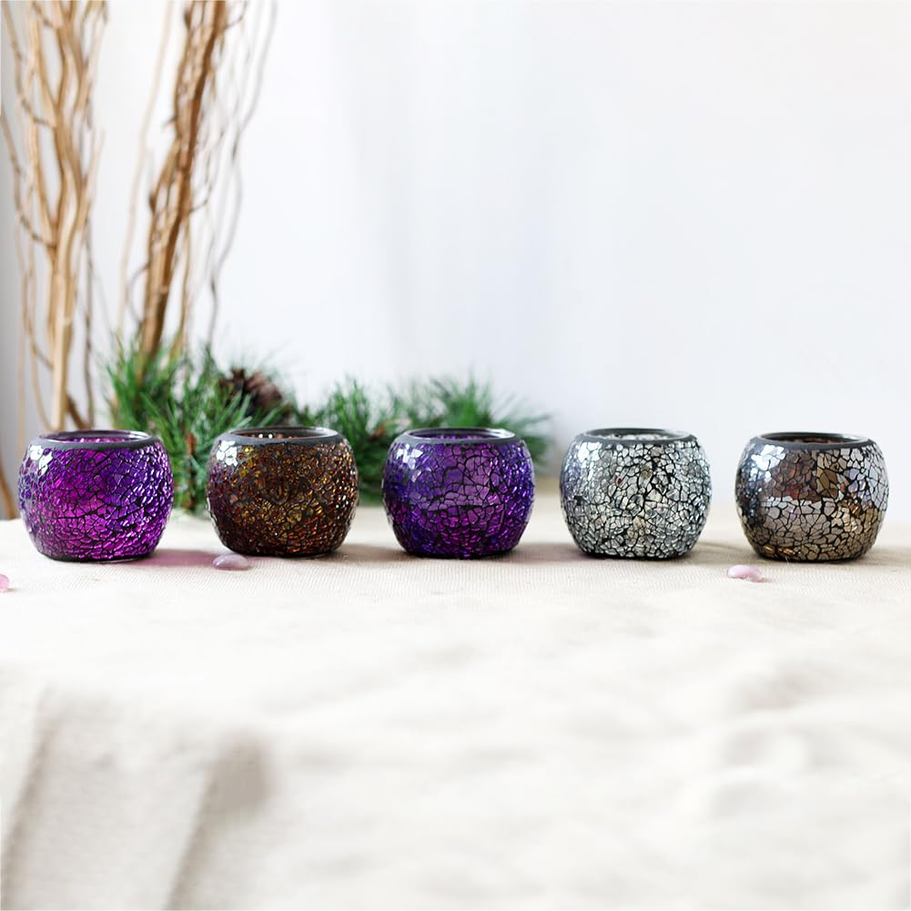 Mosaic Glass Votive Candle Holder, Handmade Tea Light Holder Romantic Candlestick for Vase Pen Holder Romantic Valentine Centerpiece Candle Holder Wedding Party Table Decorations (Blue)