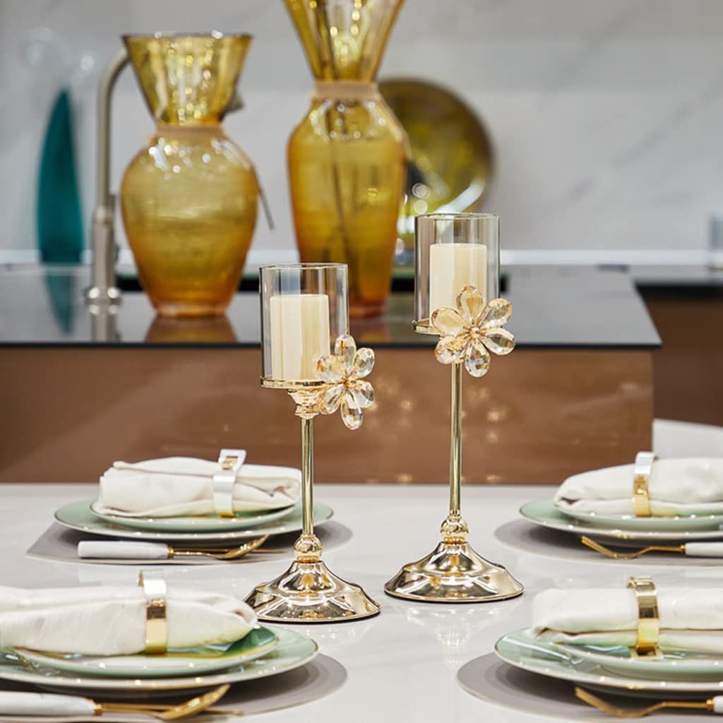 WAOCEO Candlestick Holders Crystal Light Luxury Candle Holder Decoration Flower Romantic Table High Foot Candle Holder Candlelight Dinner Prop Decoration Candle Holders (Size : A)