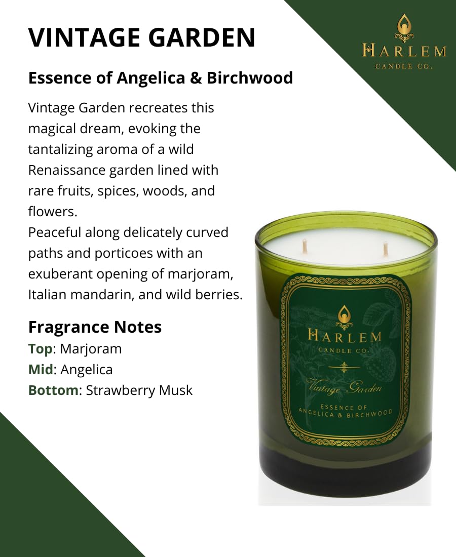 HARLEM CANDLE CO. Vintage Garden - Luxury Scented Soy Candle, 11 oz - 80-Hour Burn Time | Wild Berry, Rose, Absinthe, Angelica, Strawberry Musk, Birchwood | Scented Candles for Home