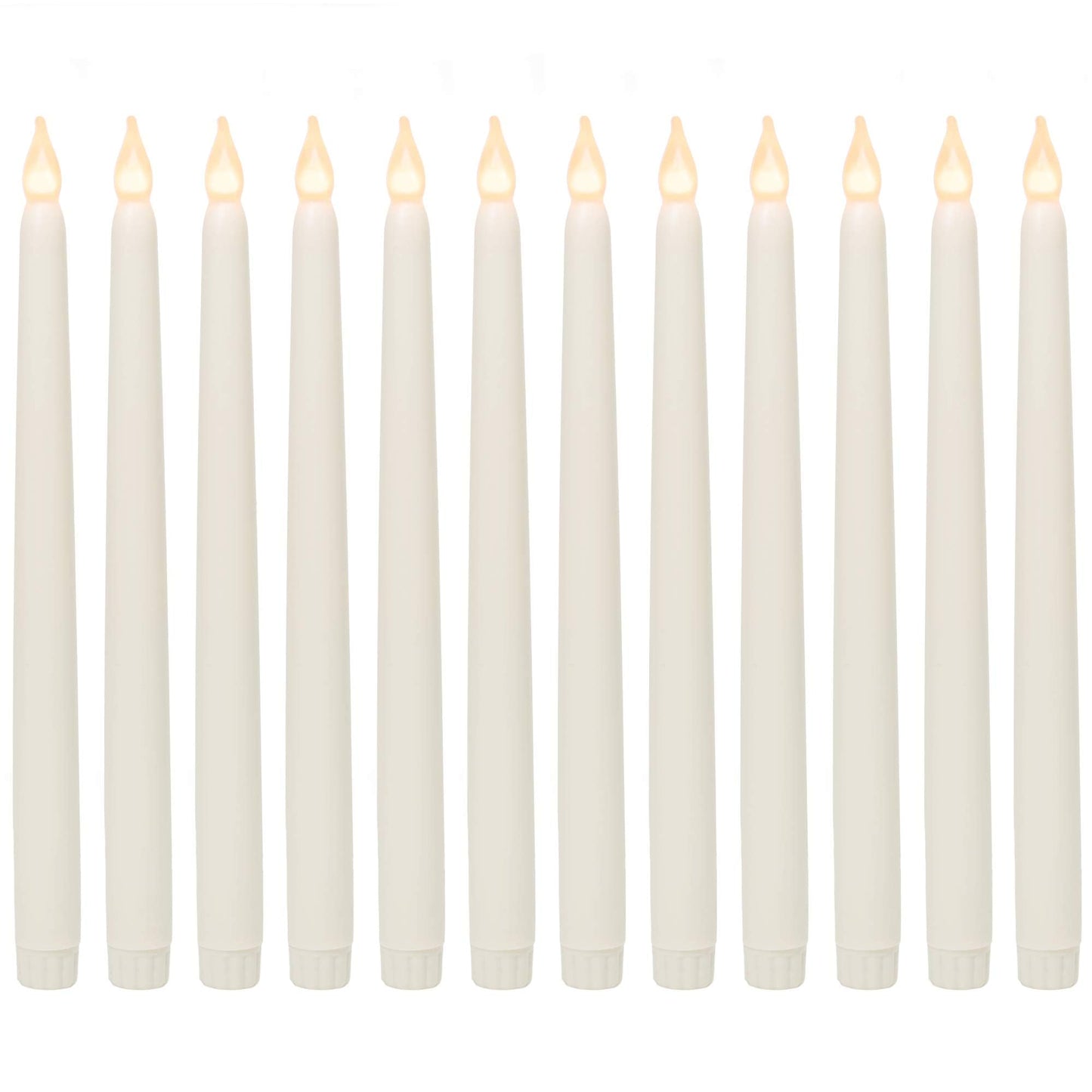 WYZworks 12 Pack 11" Real Wax LED Flameless Ivory Taper Flickering Candles Lights, Battery Operated Candlesticks for Holiday Christmas Valentine Menorah Candelabra Home Wedding Window Décor