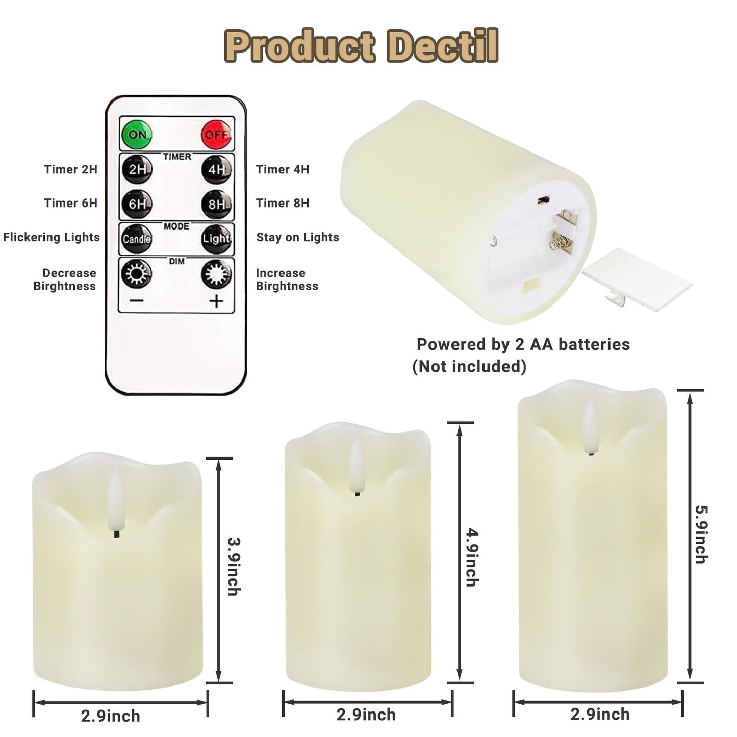 AVEKI White Flameless Candle Sets for Women Gift, Set of 3 Battery Operated LED Electric Candles Lights with Remote & Timer, Dimmable Fake Pillar Flickering Flameless Christmas Candles Decor