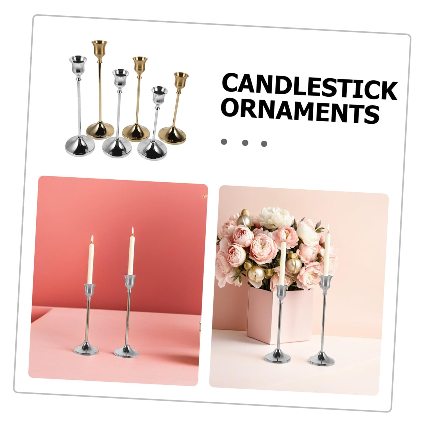 Ipetboom 6pcs European Style Taper Candle Holders Set, Alloy Metal Stable Candle Display with Polished Finish, Elegant Vintage Carved Design for Wedding Table Centerpiece and Holiday Event