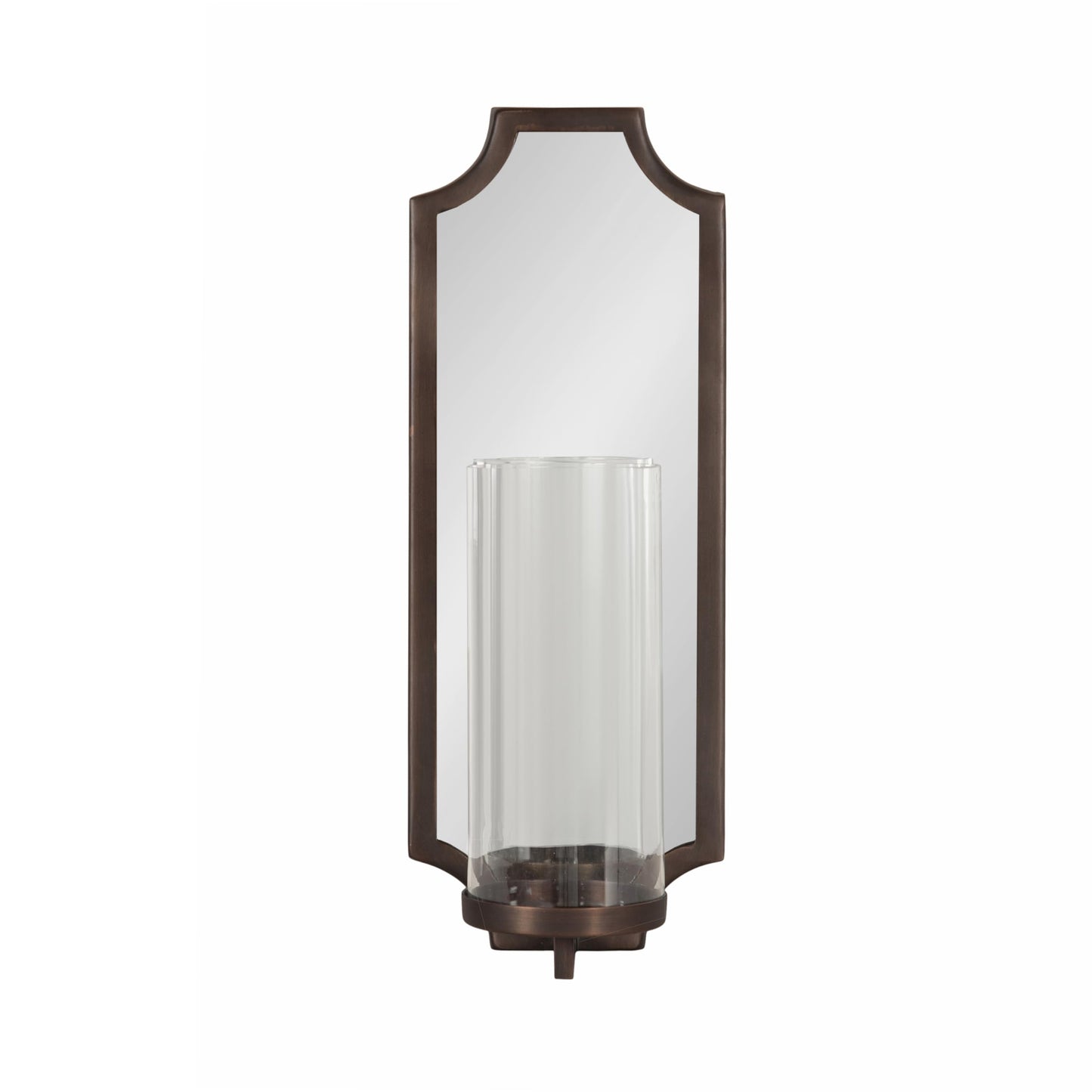 Kate and Laurel Ciel Glam Mirrored Wall Sconce, 6 x 5 x 16, Bronze, Modern Scalloped Candle Holder with Removable Glass Cylinder and Mirror for Bathroom or Bedroom Wall Decor