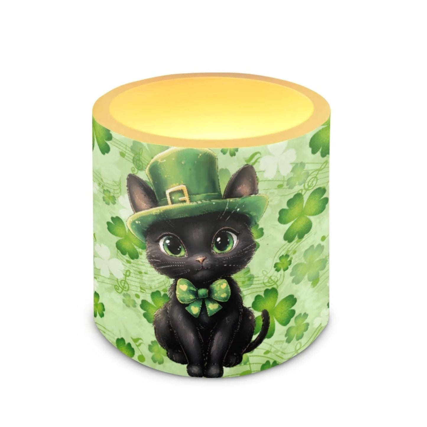 Merkmak 4Pcs St Patrick's Day Shamrocks Flameless Candles with Remote Battery Operated Candles with Timer, Cute Black Cat Pillar Tea Lights Bulk for Indoor Outdoor Home Decorations