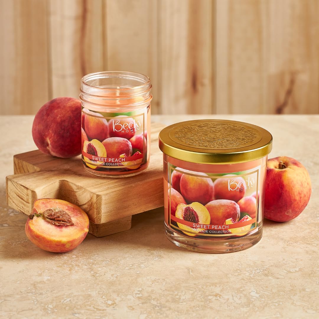 Becky Home 8oz Peach Scented Candles for Home, 45 Hrs Soy Wax Candle, Peach Candle for Stress Relief, Fall Candles, Candle Gifts for Men and Women