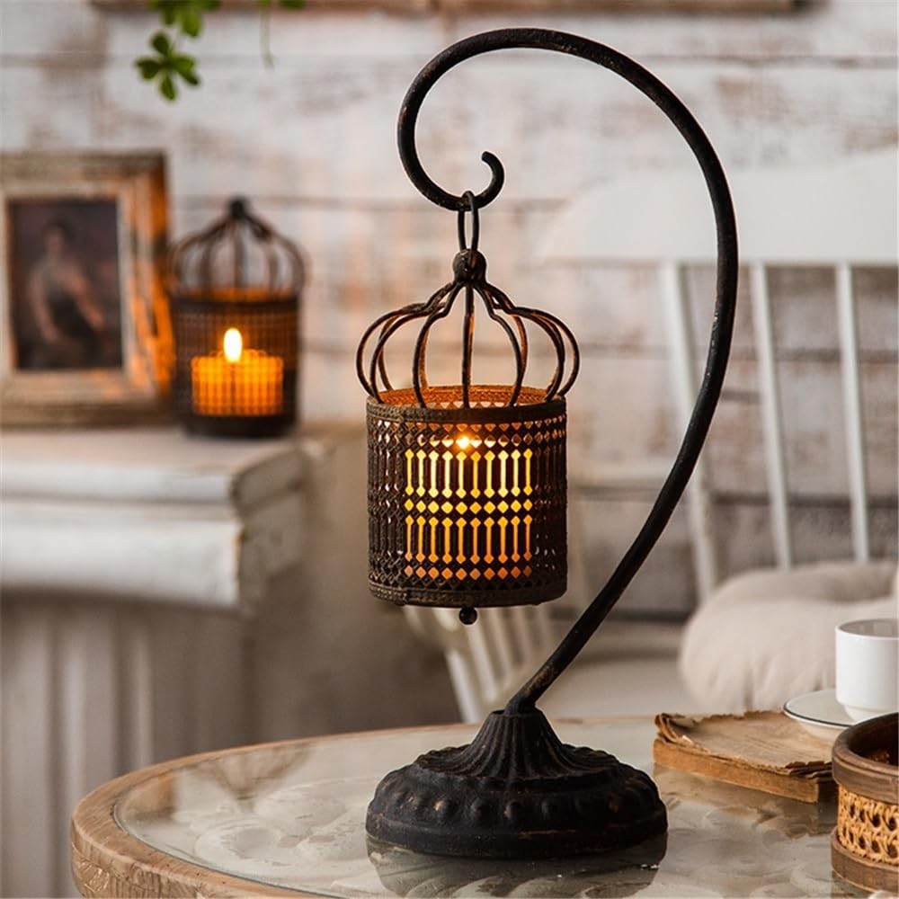 cfycfy987 Candelabra Retro Old Birdcage Wrought Iron Candlestick Decorative Candle Stand for Table Wedding Dinning Party Candle Sticks Holder(White)