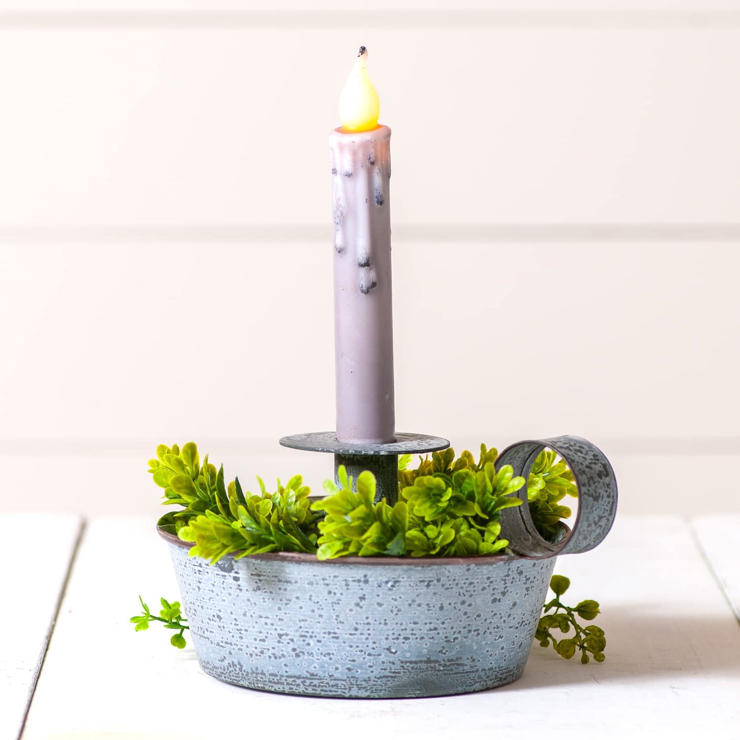 Irvin's Tinware, K19-20WZ, Tapered Pan Candle Holder in Weathered Zinc, Rustic Farmhouse Candle Holder