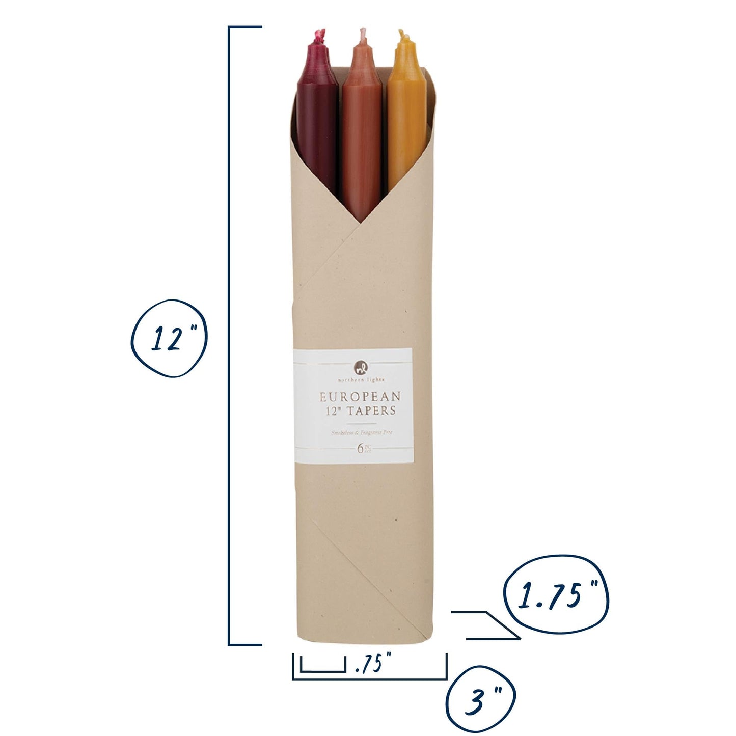 Northern Lights Candles - 12" 6pk Taper Combo - Autumn Harvest - 72744