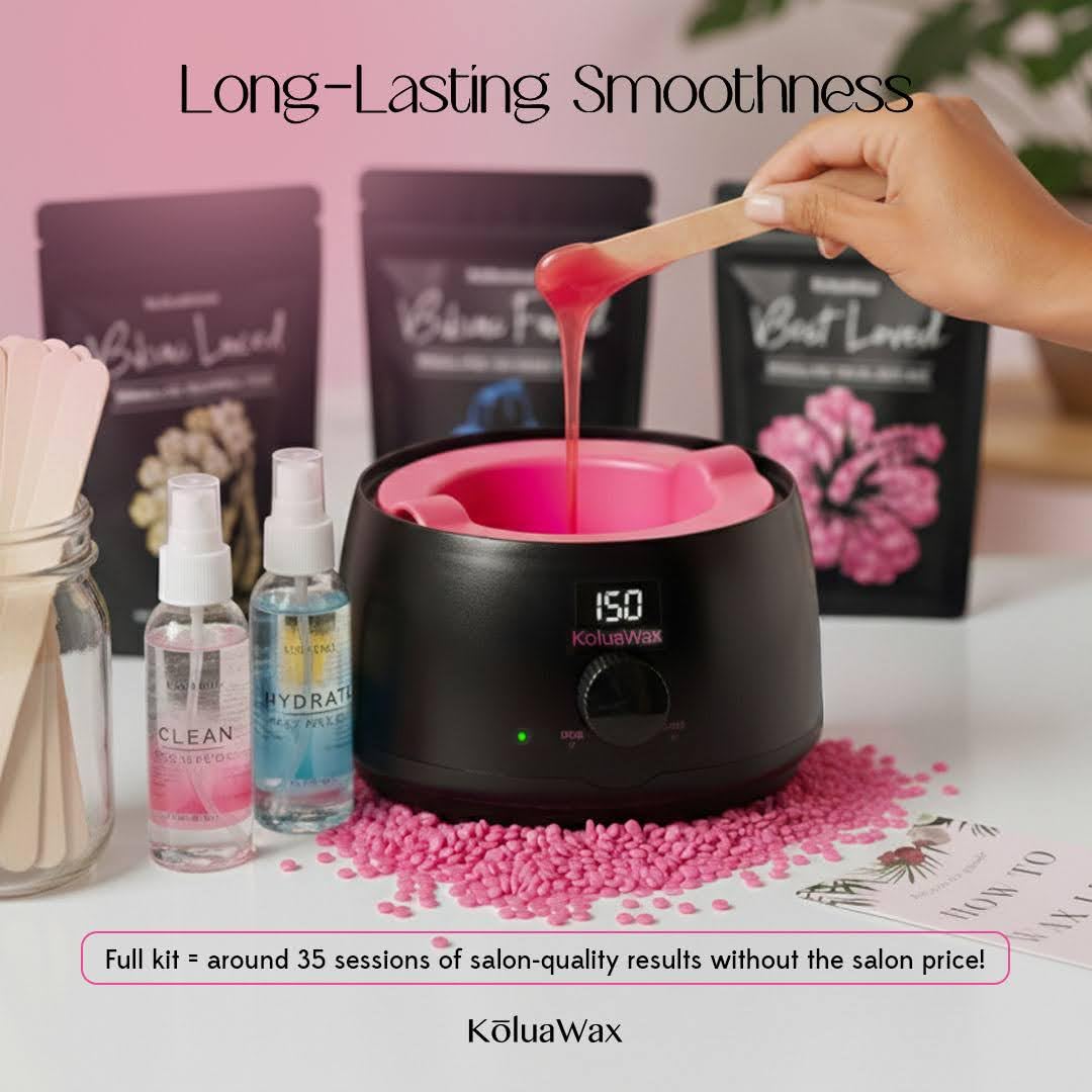 KoluaWax Premium Waxing Kit for Women - Beginner Friendly - Complete Wax Kit that includes 14oz of Wax Beads, Applicator, Pre and Post Care, Suitable for Sensitive Skin (Black) - Mothers Day Gifts