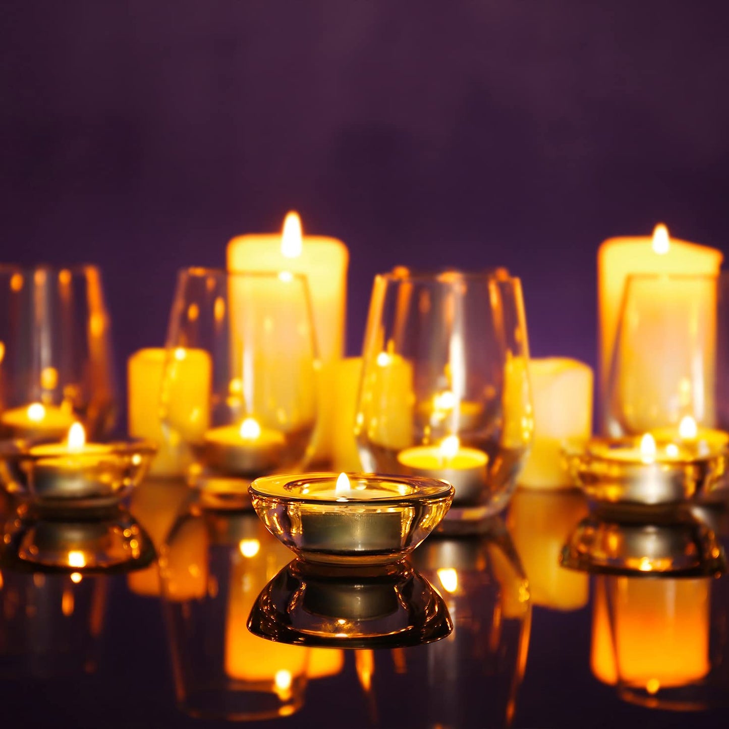 ELIVIA Clear Tealight Candle Holders - Set of 12, Round Chunky Glass Candle Holder, 3" Diameter - CH01 - Clear