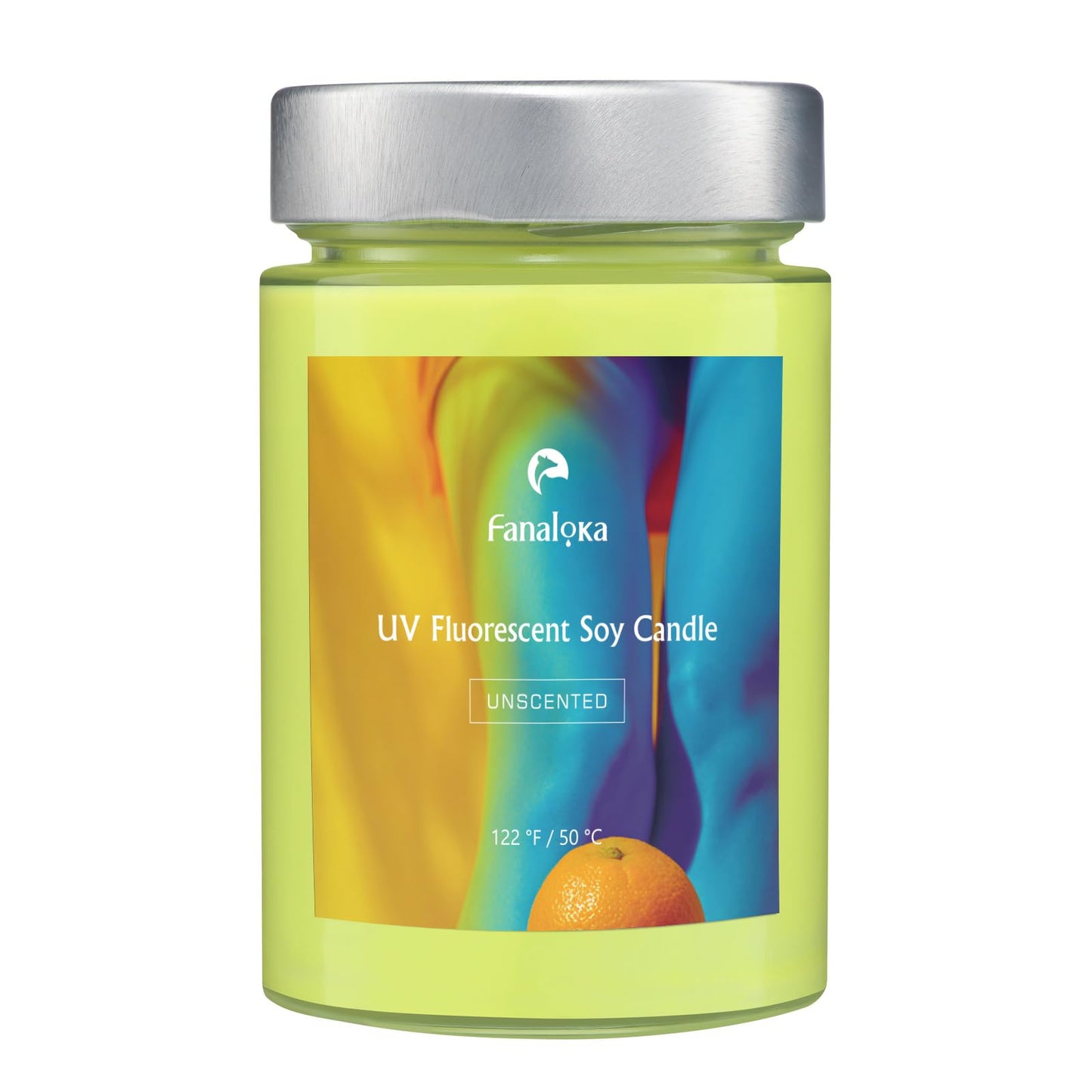 UV Fluorescent Soy Wax Low Temperature Candles, Low Heat Body Safe Candle for Night Party, Unscented, 122 °F, 11 oz, Peelable Wax (Yellow)