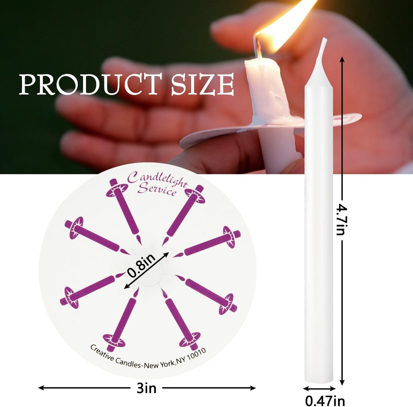 YOROXRG 100 pcs Church Candles with Drip Protectors for Devotional Candlelight Vigil Service, Unscented White 5" H X 1/2" D, No Smoke, Shabbat, Praye