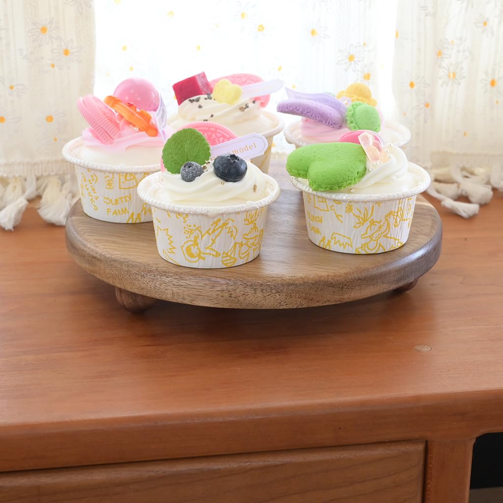 Small Round Acacia Wood Pedestal Stand Decorative Farmhouse Wood Riser for Display Wooden Stand Soap Tray Candle Plant Holder Kitchen Bathroom Coffee Bar Counter Organizer