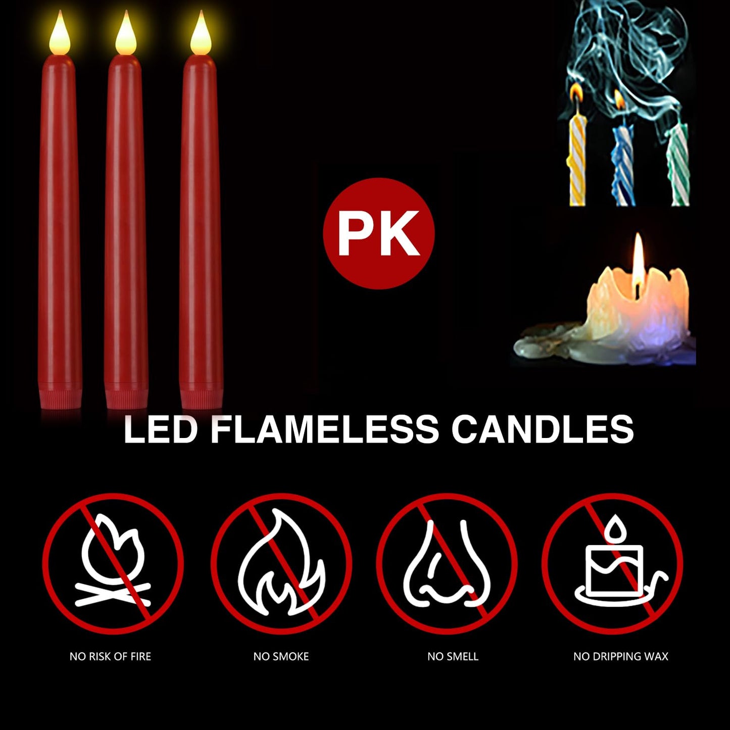 Flameless Taper Candles with Remote Control,3/6/9/12/15pack Plastic LED Candle, Flickering Battery Operated, 9.2'’Classic Tall Candle for Wedding, Party,Christmas,Home Decor (12PACK, Red)