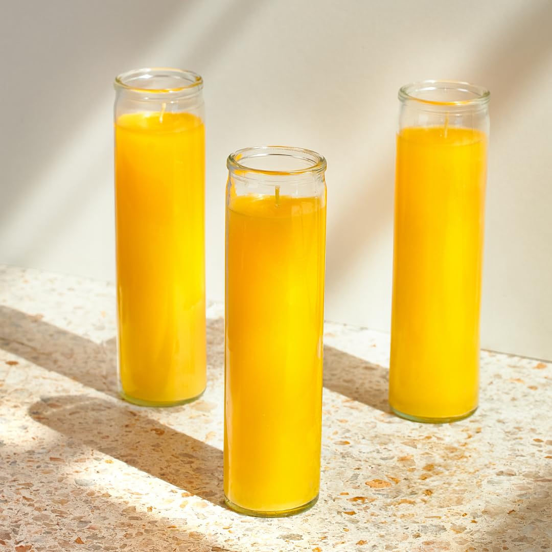 Simply Soson 2x8 inch Yellow Devotional Candles in Glass Jar - 1 Piece - 90 Hours – Prayer Candle - Tall Pillar Candles for Religious, Memorials, Party Decor