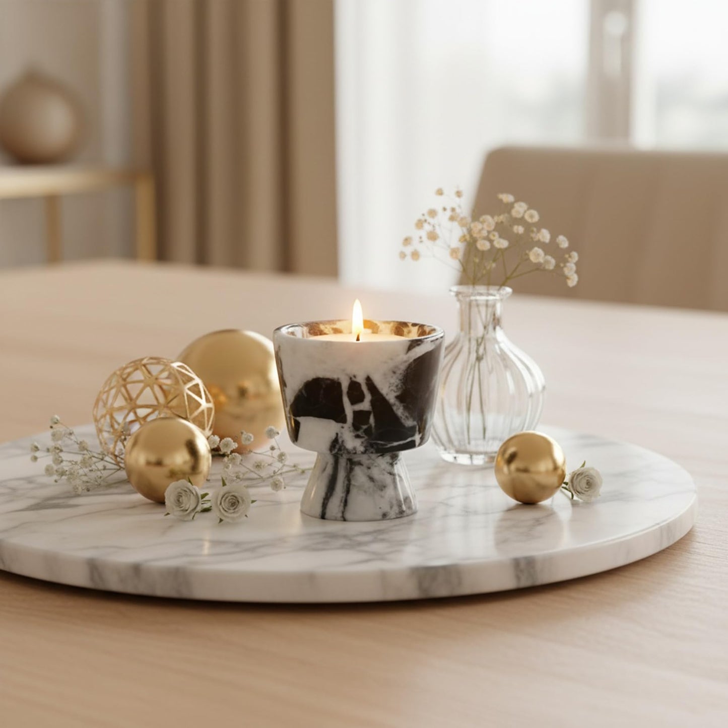 Marble Candle Holder 3’’ Black-White Scented Container Reusable for Home Decor, Meditation, Party or Dining Table Centerpiece