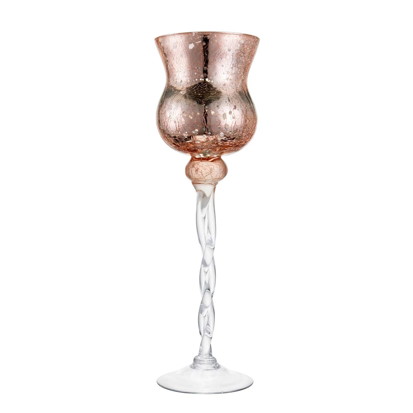 Diamond Star Pink Mercury Crackle Glass Long Stem Tealight Candle Holders Centerpieces for Wedding Table, Set of 3 (12",14",15.5" Tall)