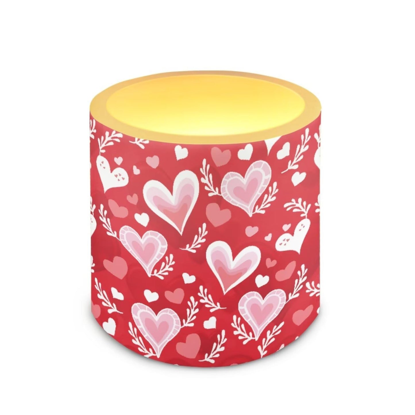 Merkmak Flickering Flameless Candles with Remote Battery Operated Candles with Timer Valentine's Day Red Heart Leaves Print LED Pillar Tea Lights for Indoor Outdoor Banquet Wedding Home Decor