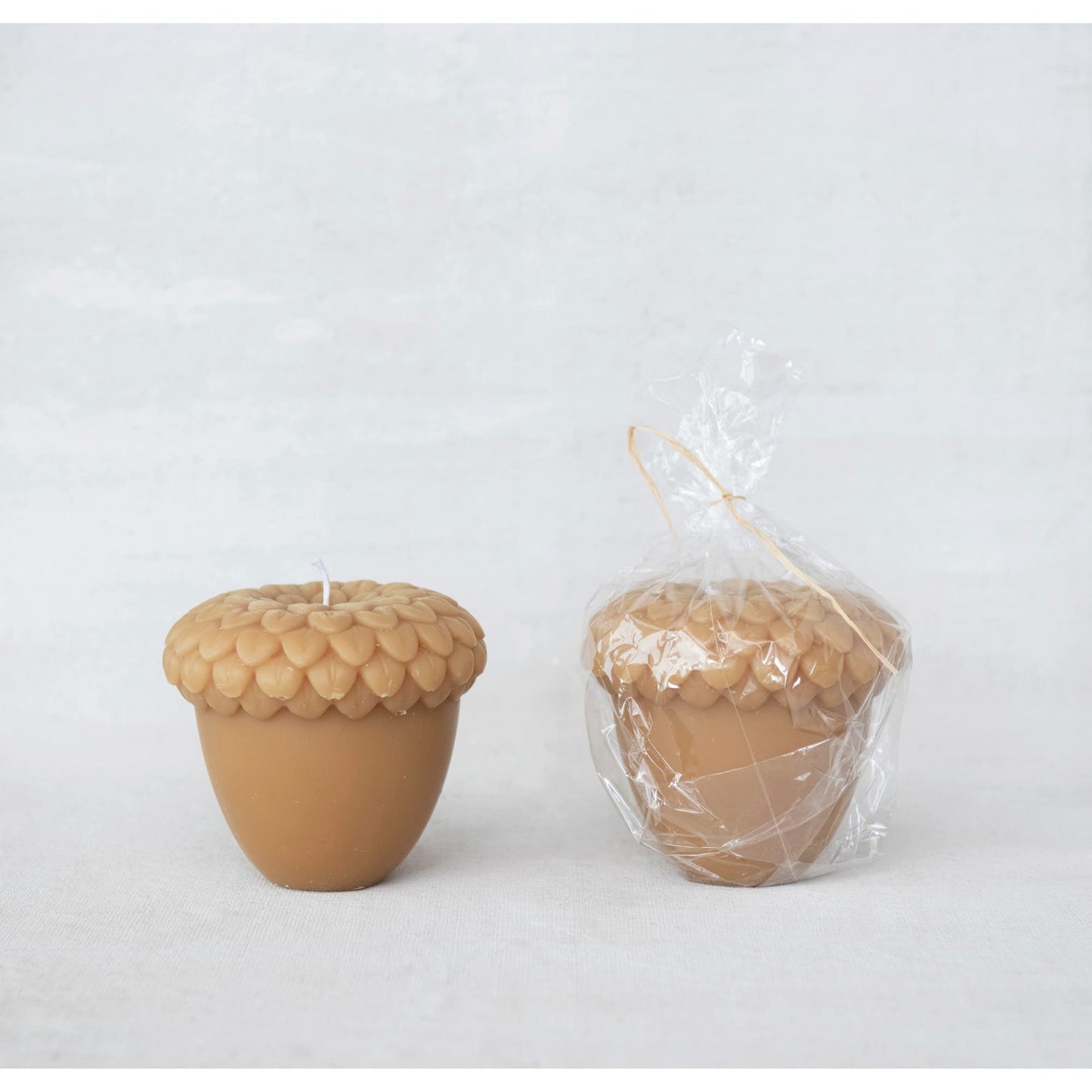 Creative Co-Op Unscented Acorn Shaped Candle in Powder Finish, Beige