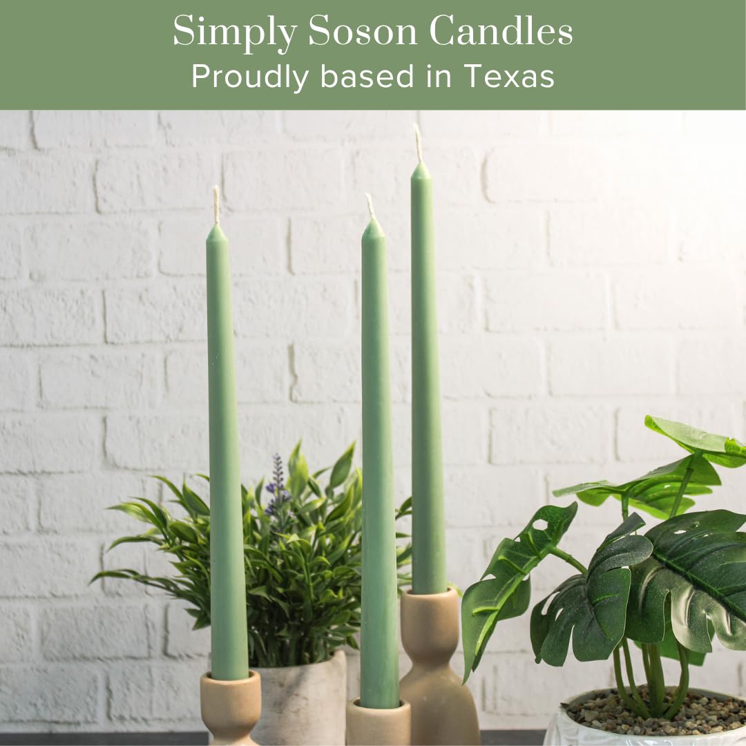 Simply Soson Sage Taper Candles 10 inch Dripless, Set of 4, Dripless Taper Candle Sticks, Tall Candlesticks Long Burning Perfect for Dinner, Wedding, Party or Christmas Tapered Candles Decor