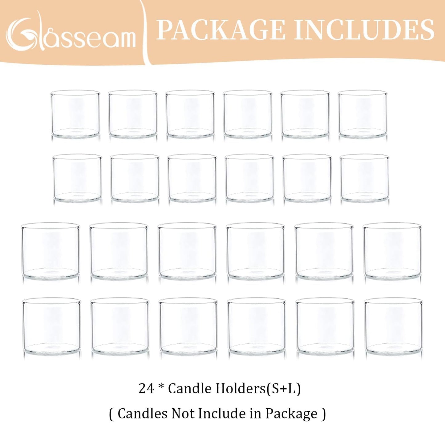 Glasseam Tea Light Candle Holders for Table Centerpiece, Small Clear Glass Votive Candle Holders Set of 24, Cute Mini Floating Tealight Holder for Wedding Centerpieces Birthday Party Decorations