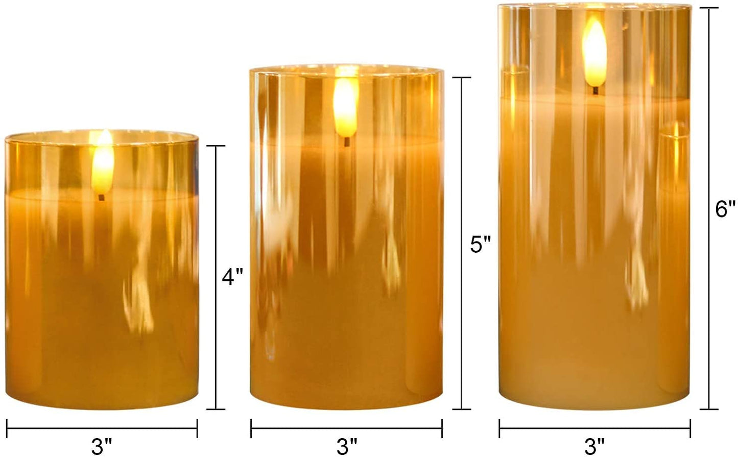 GenSwin Glass Flameless Candles Battery Operated with Remote Timer, LED FLameless Flickering 3D Wick Pillar Candles Real Wax for Festival Wedding Christmas Home Party Decor(Gold, Pack of 3)