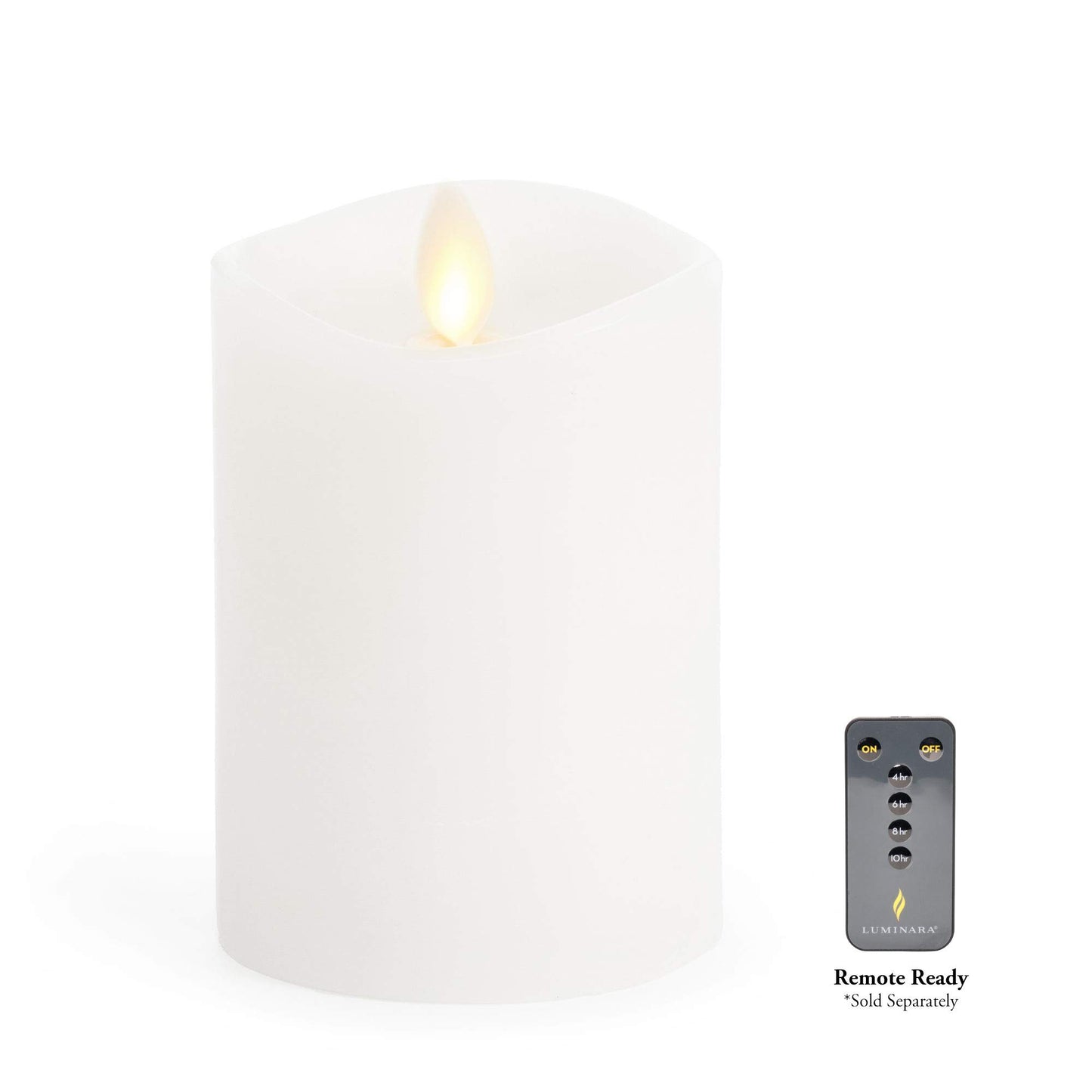 Luminara Flameless Pillar Candle, Small (4.5 inches, Unscented) Real-Flame Effect, Melted Edge, Real Wax, Smooth Finish, White, LED Battery-Powered Candle