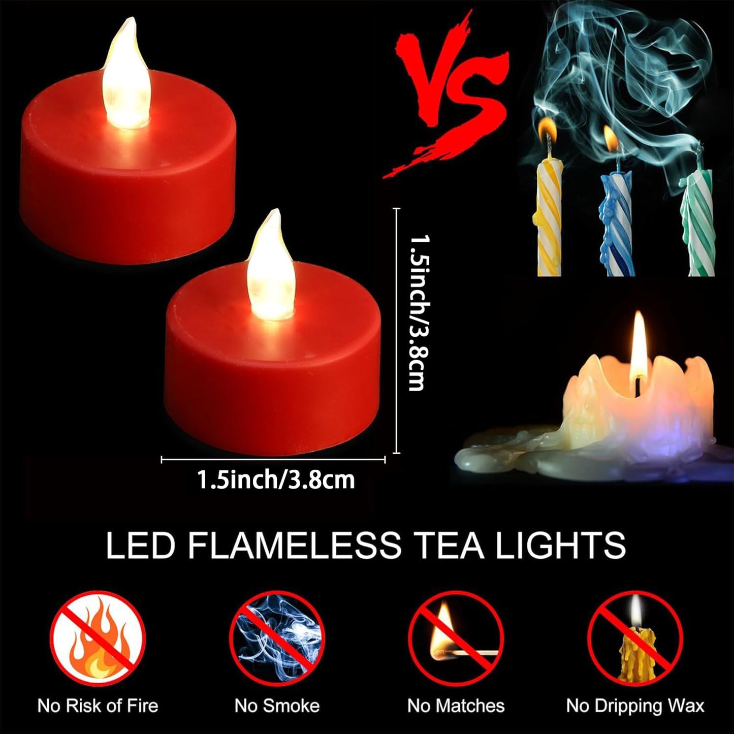 Hanzim LED Tea Lights Candles- 24PACK Red Flameless Candles Realistic and Bright Flickering Long Lasting 200Hours for Holiday Celebration,Party, Home Decoration,Battery Operated
